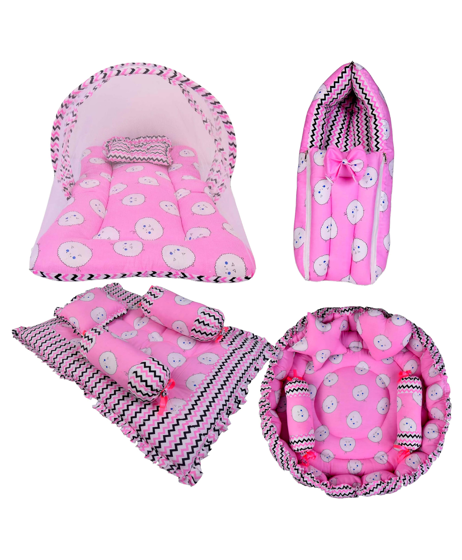 Babytoons Combo of Baby Nest with Pillows | Bed with Net | New Born Carry Bag | 4 Pcs Gadda Set (0-12 Months) Pink-picture-18