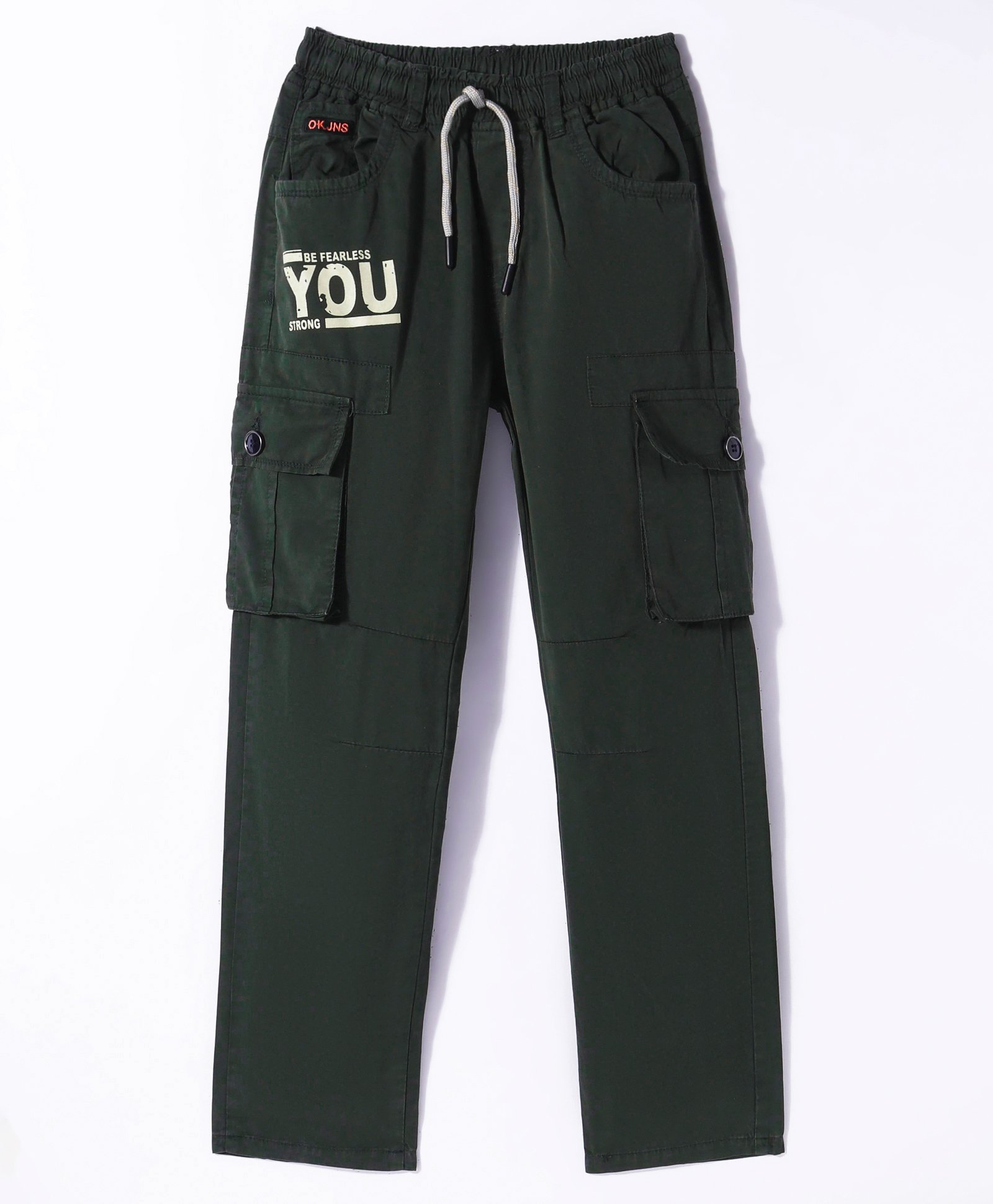 Olio Kids Twill Knit Full length Trouser with Text Print - Olive Green-picture-27