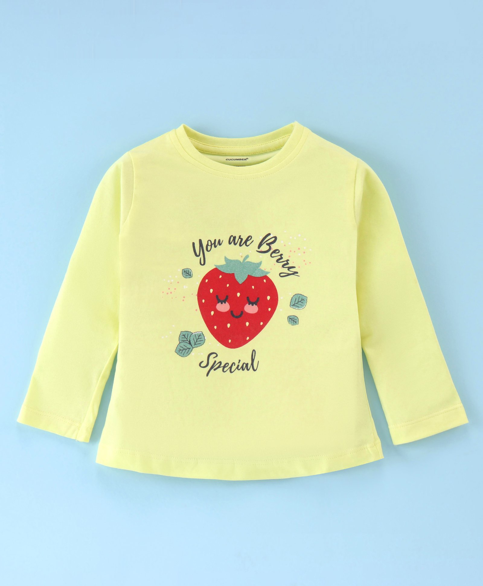 CUCUMBER Sinker Knit Full Sleeves T-Shirt with Strawberry & Text Print - Yellow-picture-19