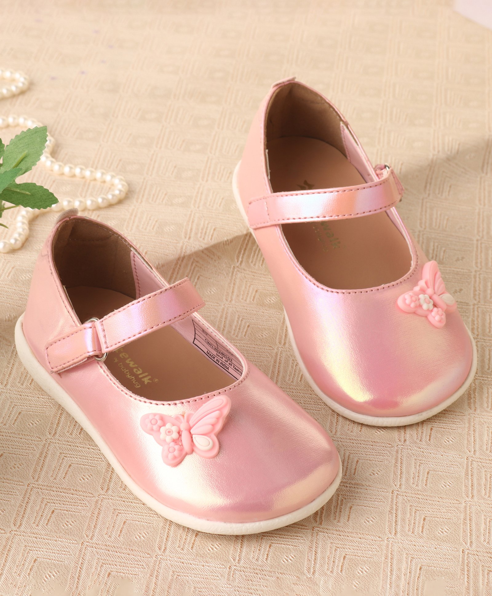 Cute Walk by Babyhug Ballerinas With Velcro Closure & Butterfly Applique - Pink-image-28