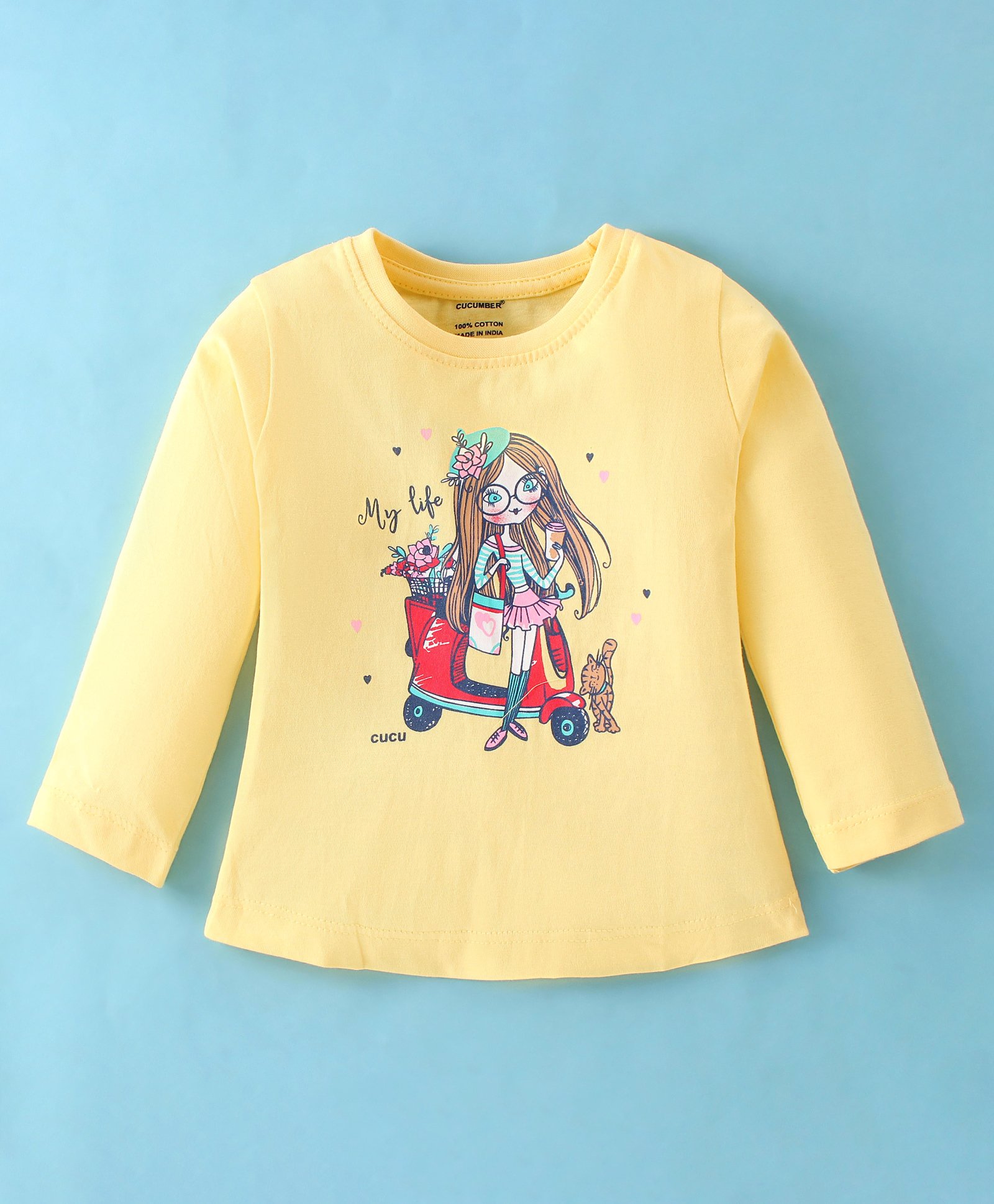 CUCUMBER Cotton Knit  Full Sleeves T-Shirt with Cartoon Print - Lemon-image-20