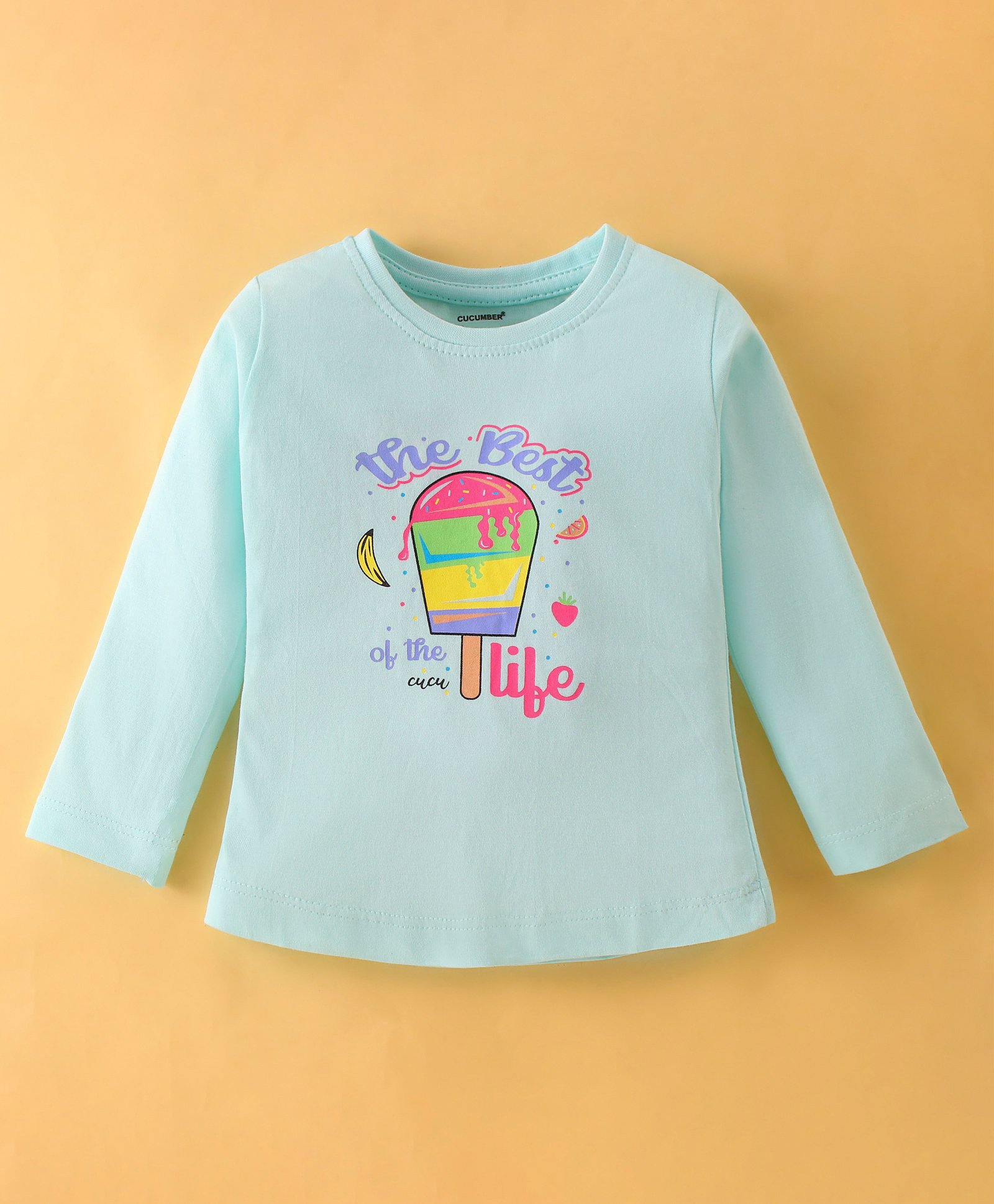 CUCUMBER Cotton Knit  Full Sleeves T-Shirt with Icecream Print - Mint-picture-40