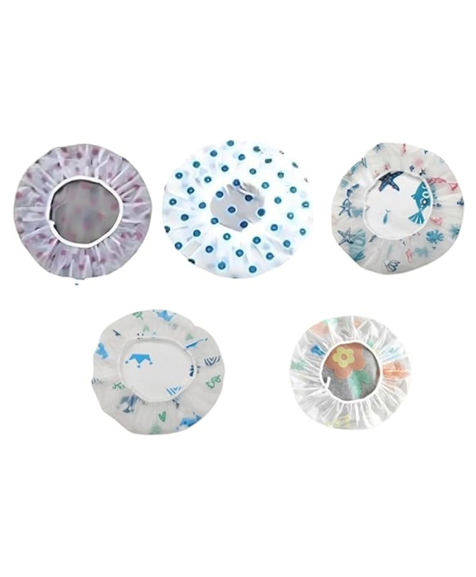 MOMISY Shower Cap Set of 5 Reusable Waterproof Elastic Eva Free Size - Multicolored and Multi Design-picture-28