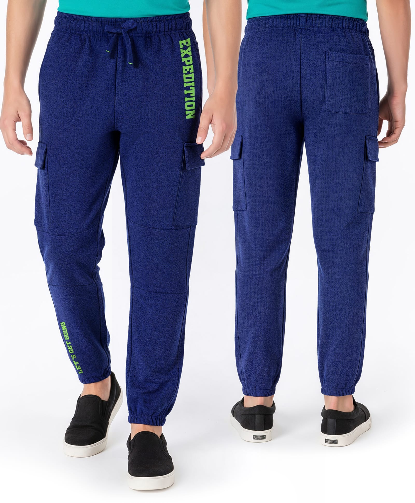 Aria Cotton Grindle Looper Knit Full Length Text Printed Stretchable Jogger Pants - Navy Blue-image-8