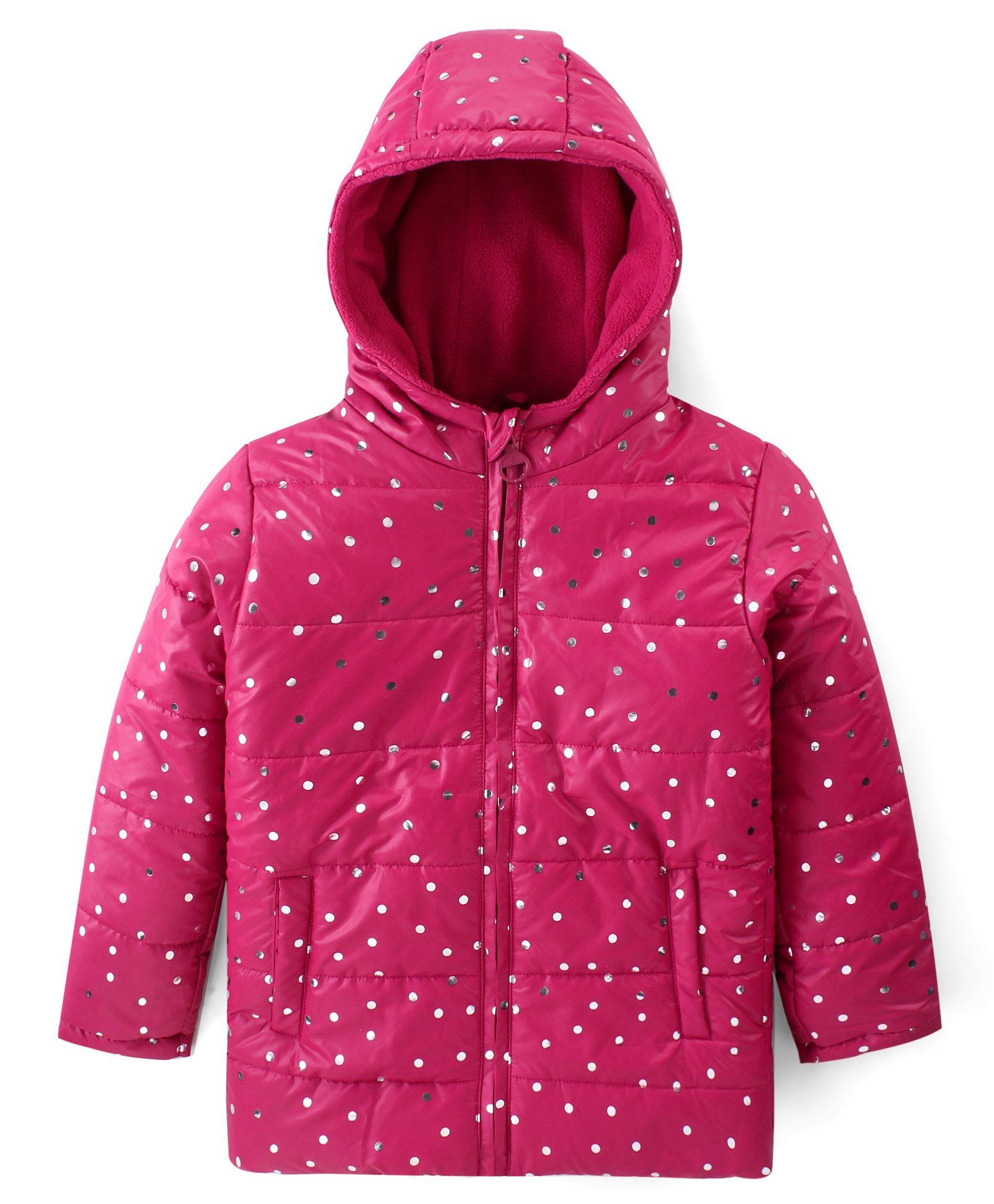 Pine Kids Woven Full  Sleeves Front Open Sequinned Padded Hooded Jacket with Pockets - Rani Pink-picture-46