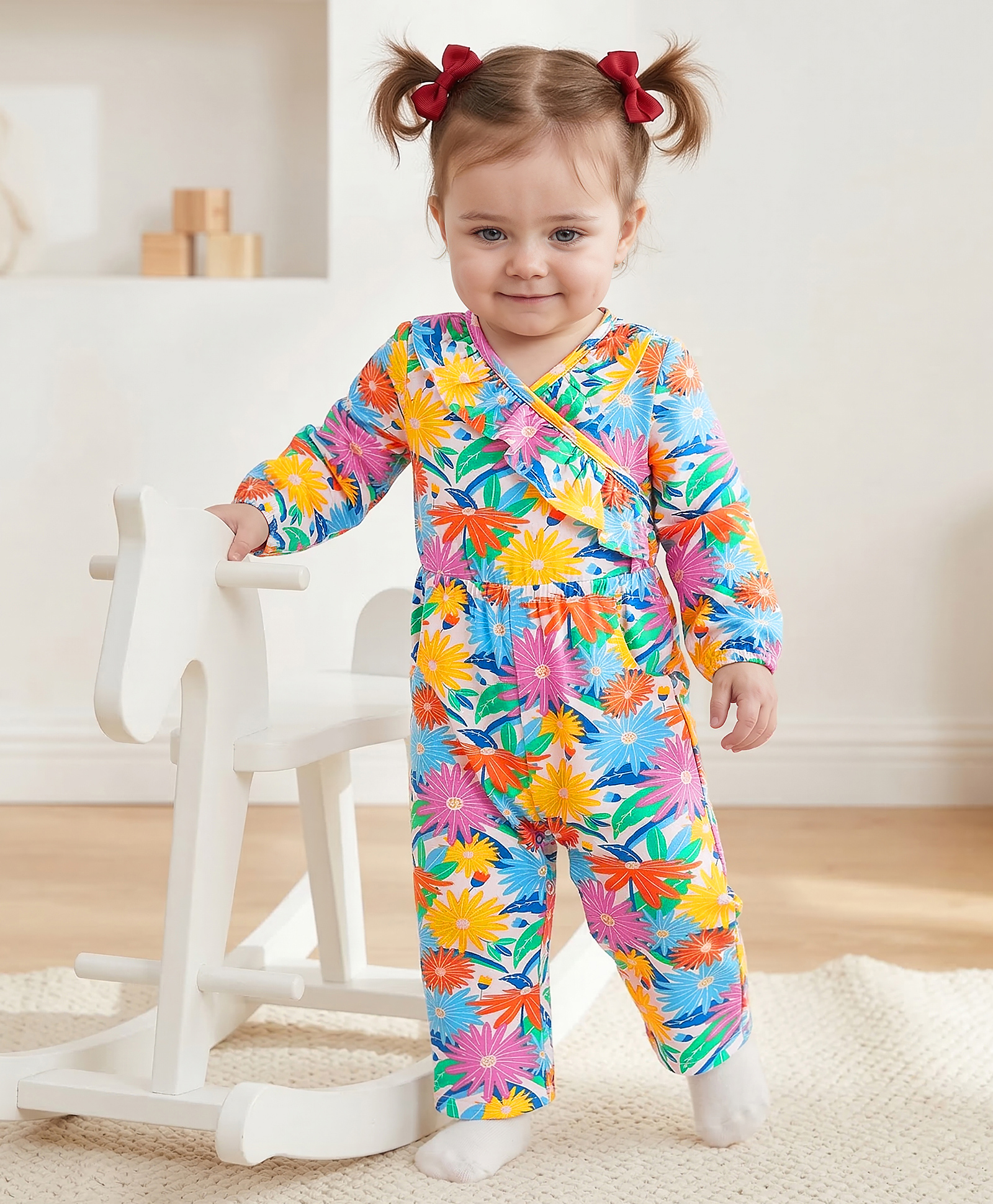 Babyoye 100% Cotton Full Sleeves Jumpsuit with Frill Detailing Floral Print - Multicolour-picture-27