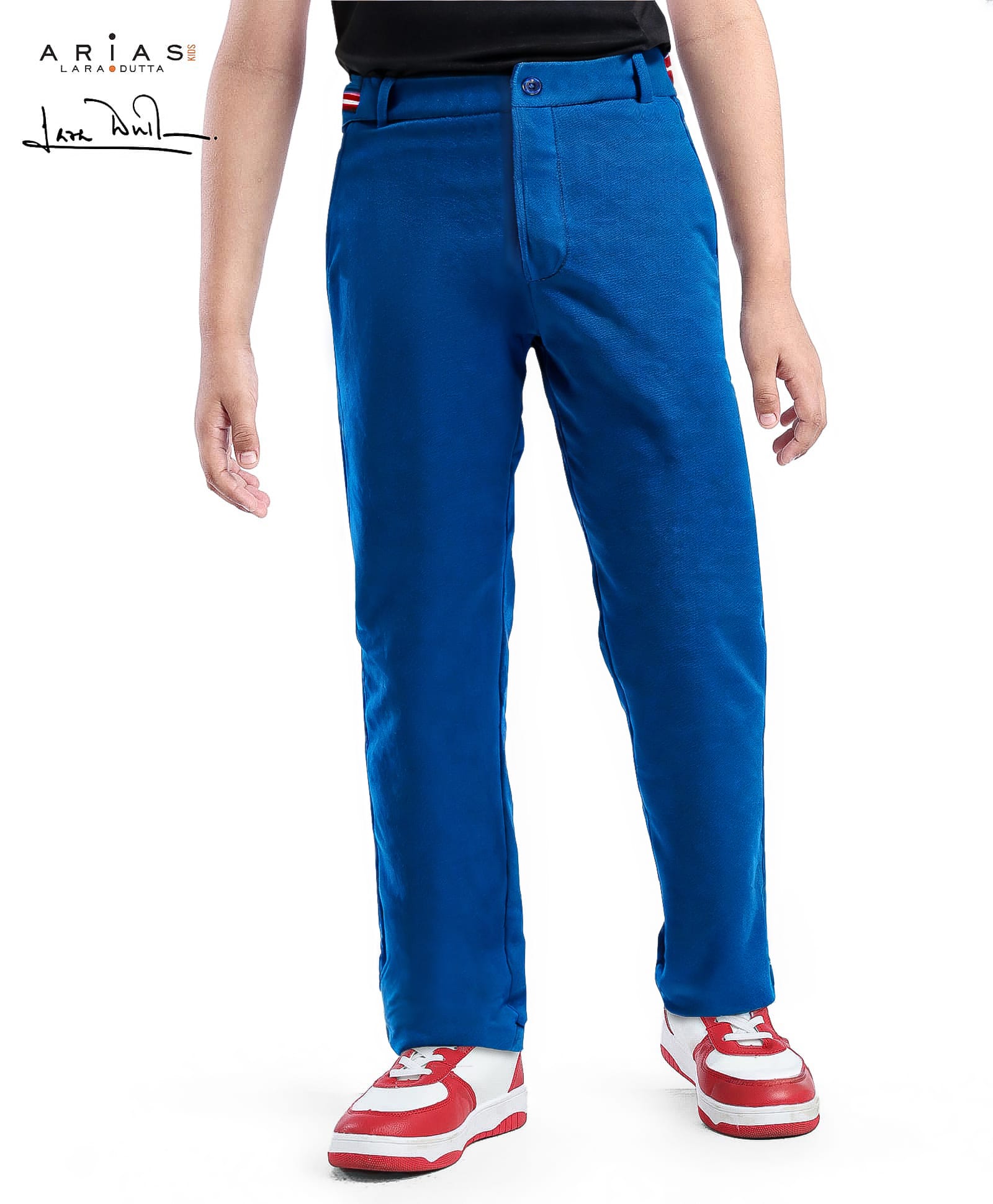 arias by lara dutta Arias Cotton Stretch Pique Knit Full Length Tapered Pant with Rib Waistband  Solid Colour - Blue-picture-22