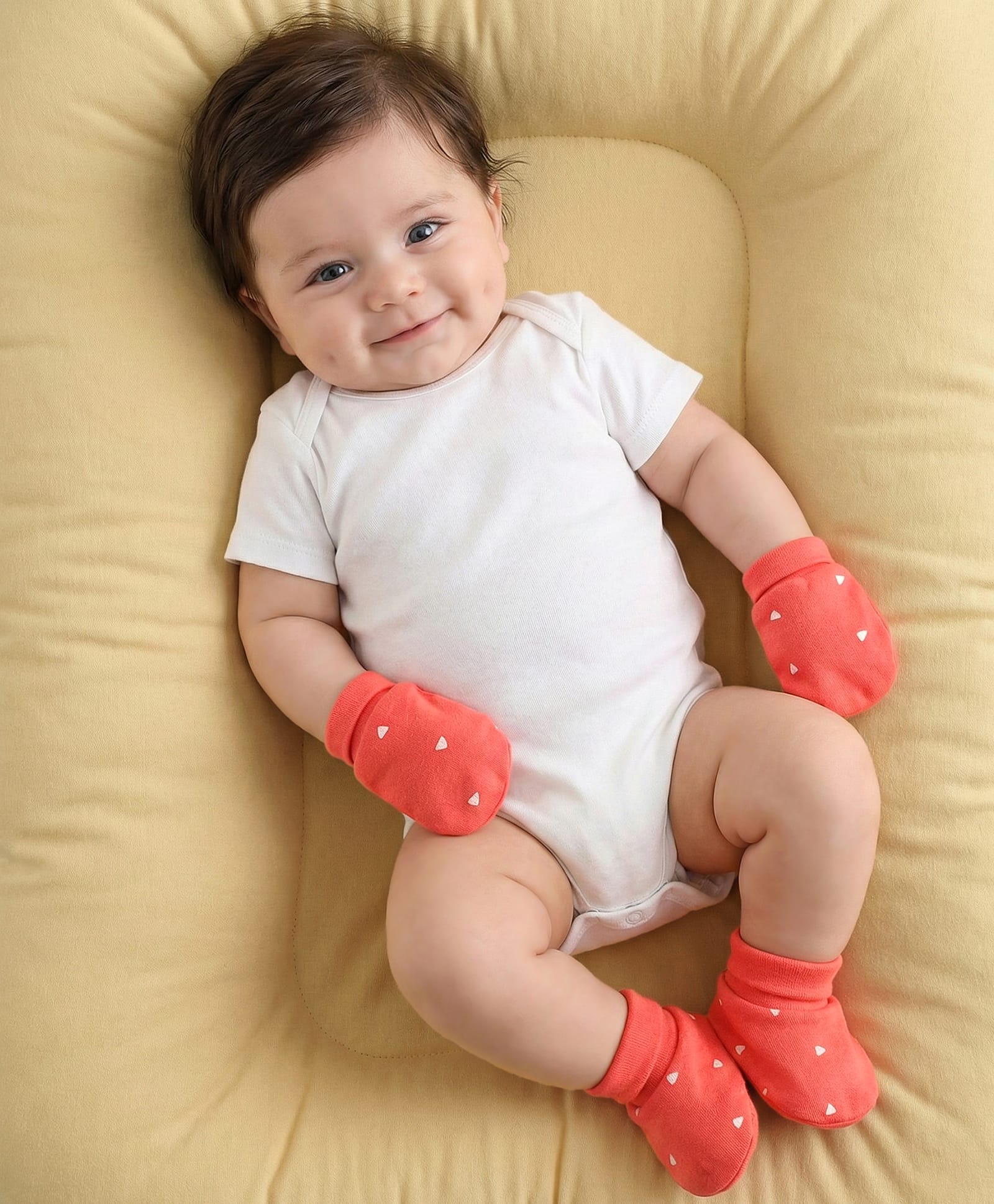 Babyoye  100% Cottton Knit Eco Jiva Finish Printed Mittens & Booties Set - Red & White-image-35