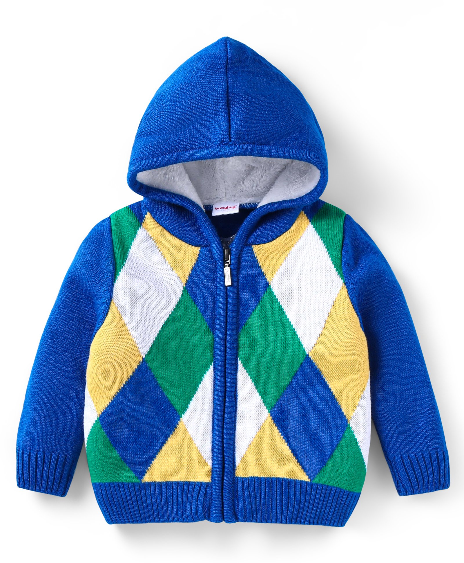 Babyhug Knitted Full Sleeves Front Open Hooded Sweater With Colour Block - Blue-picture-25