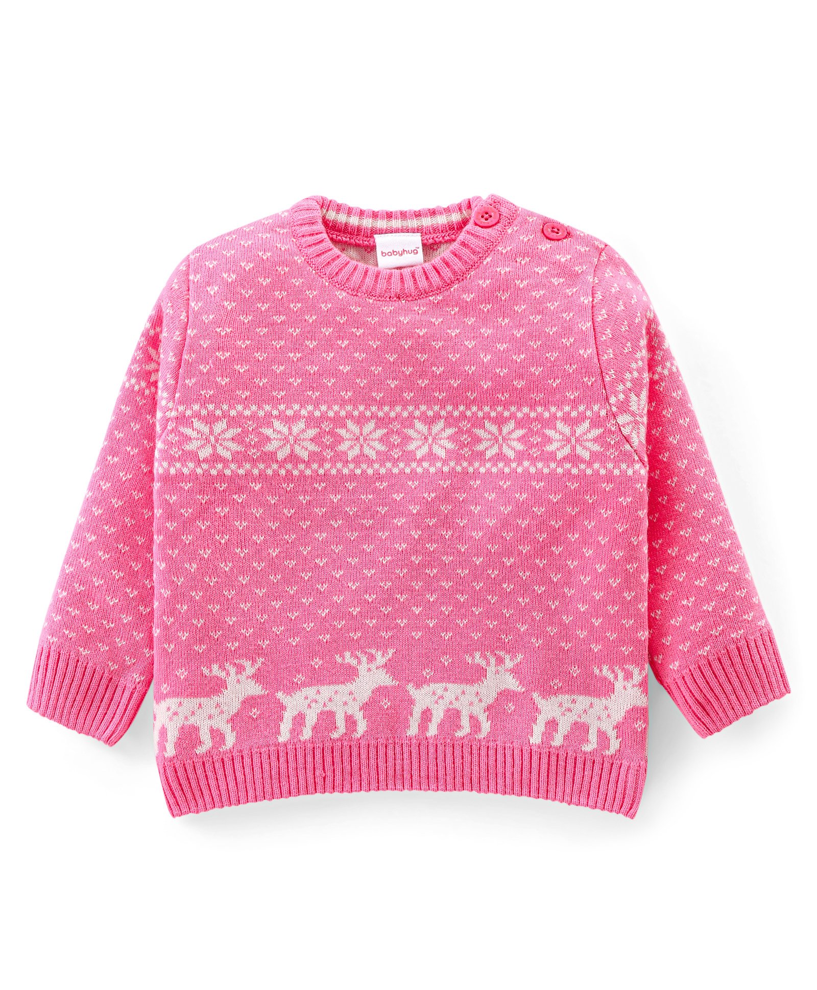 Babyhug Knit Full Sleeves Pullover Sweater Christmas Theme - Pink-image-17