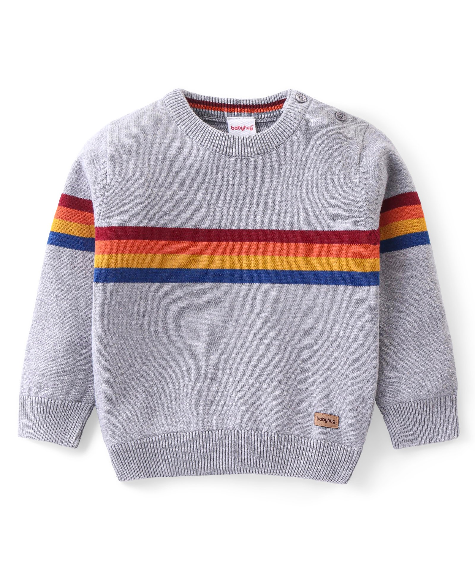 Babyhug Knitted Full Sleeves Pullover Striped Sweater -  Grey-image-12