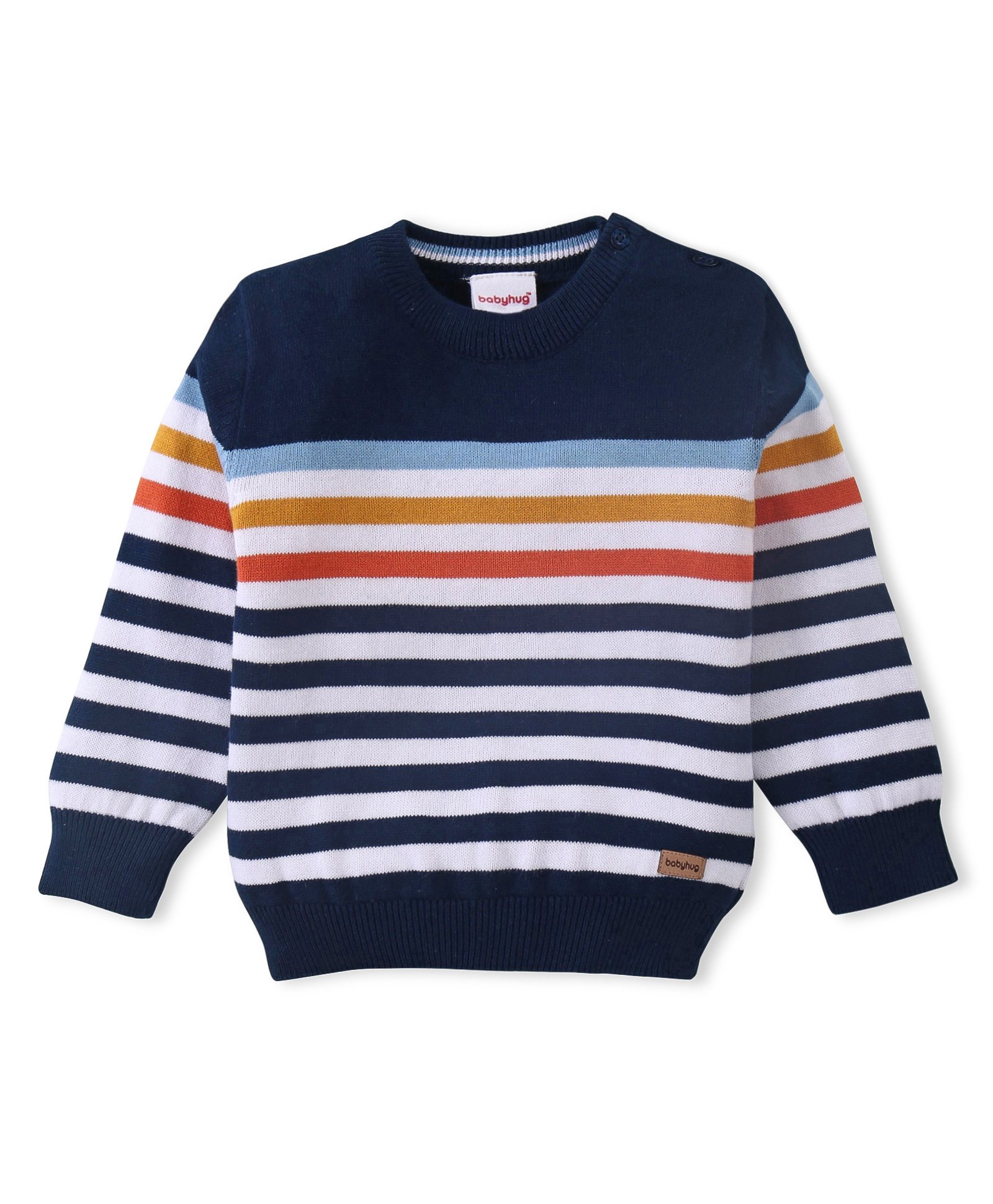 Babyhug Cotton Knitted Full Sleeves Pullover Sweater With Stripes - Navy Blue-image-6