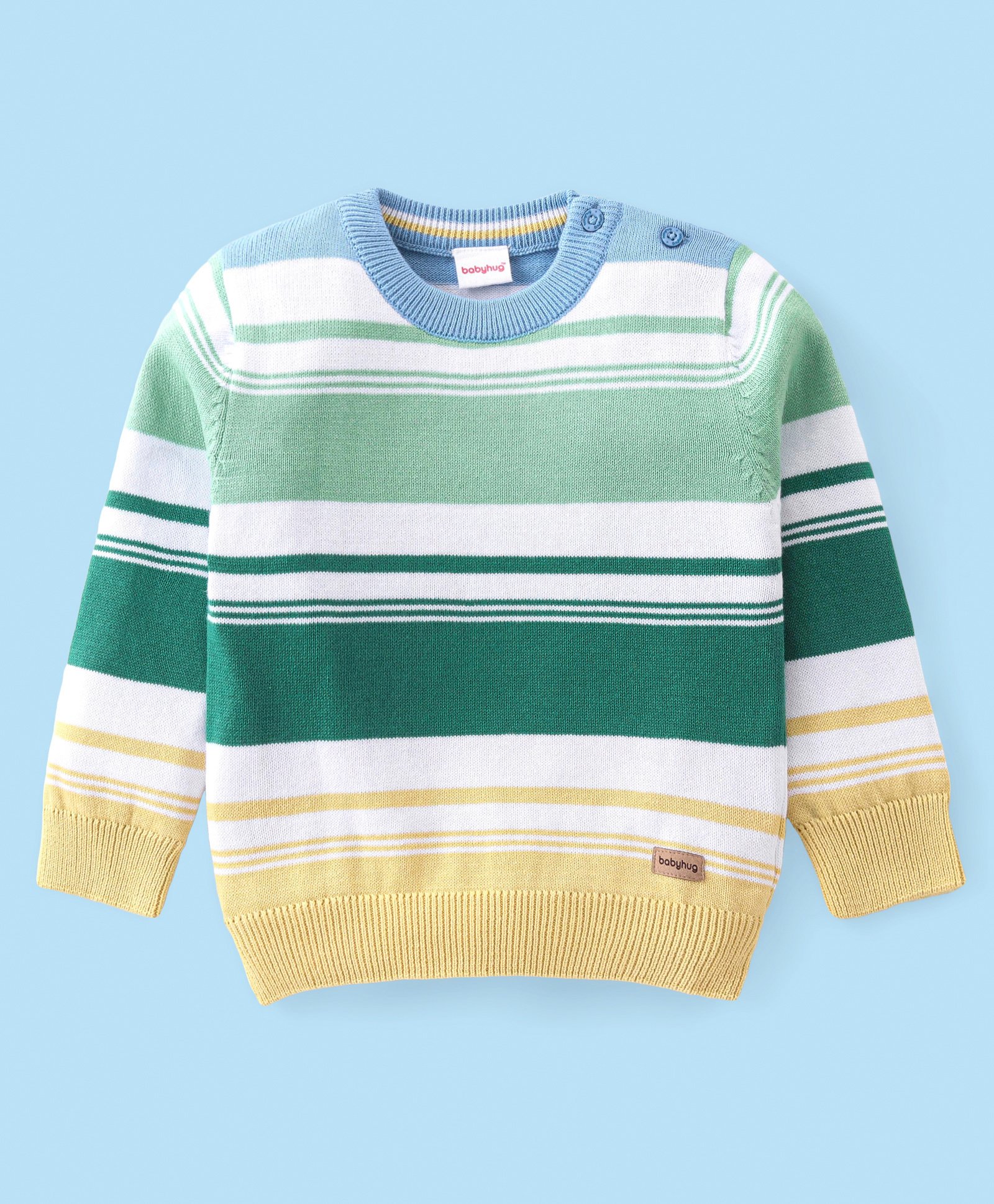Babyhug Knitted Full Sleeve Pullover Sweater with Striped Design - Multicolour-image-17
