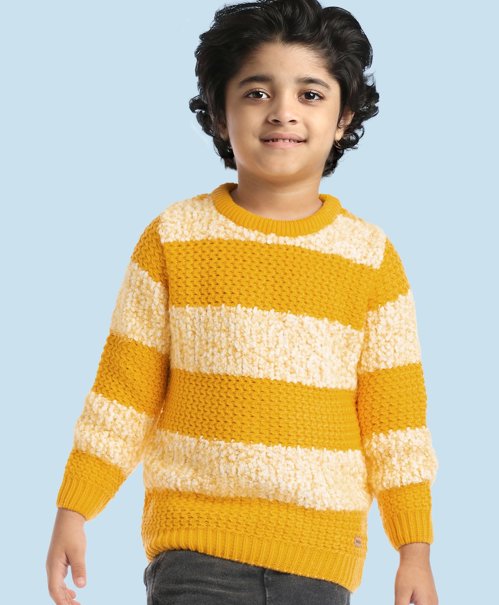 Babyhug Knitted Full Sleeves Pullover Striped Sweater - Yellow-image-31
