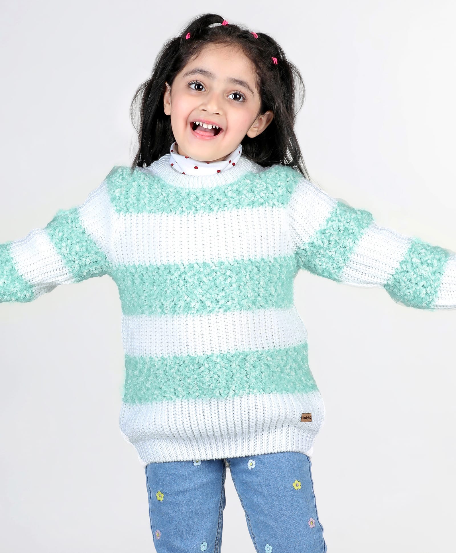 Babyhug Knitted Full Sleeves Pullover Striped Sweater - Blue & White-image-8