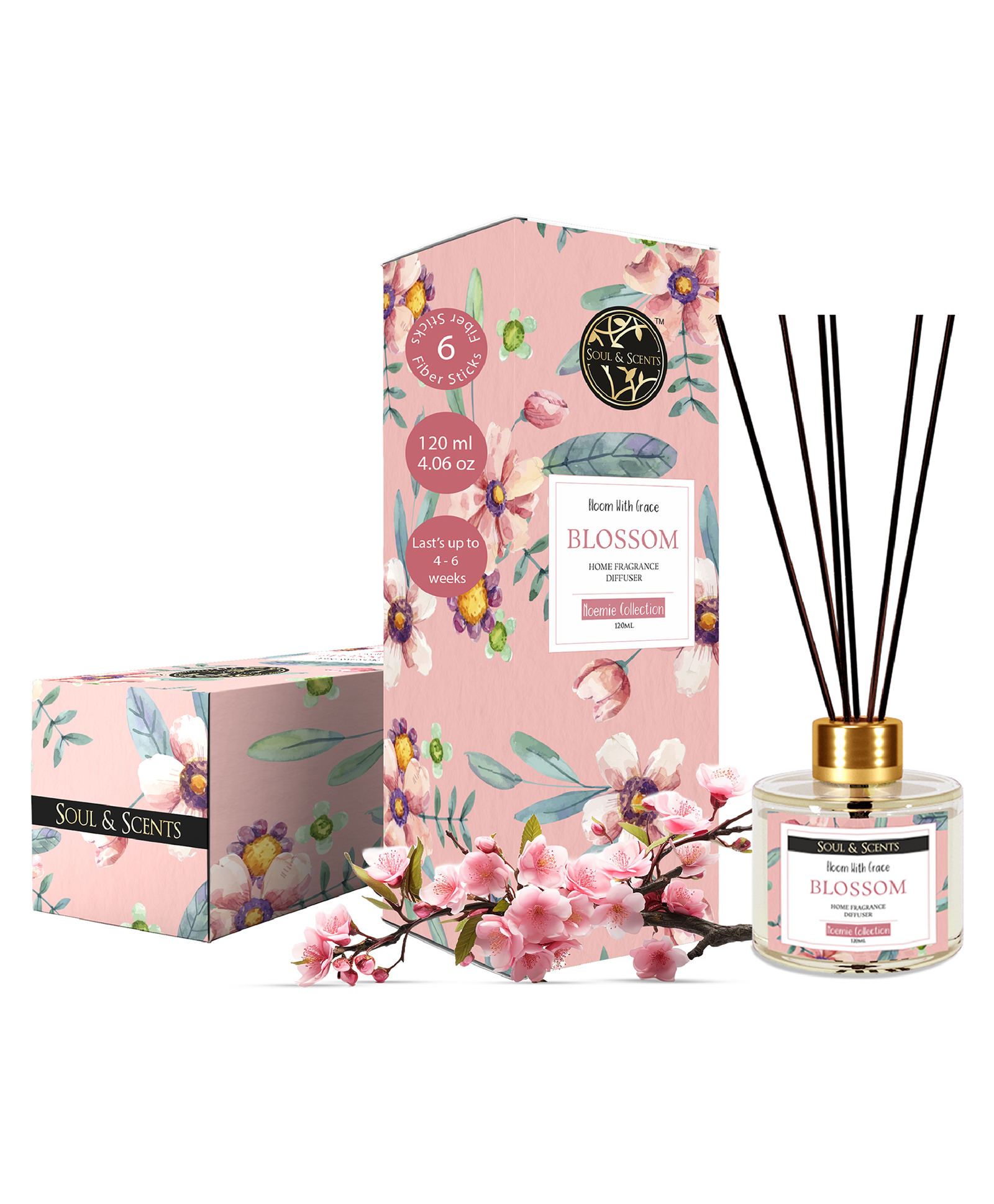 Soul & Scents Blossom Fragrance 120 ml Reed Diffuser Set with 6 reed sticks-image-40