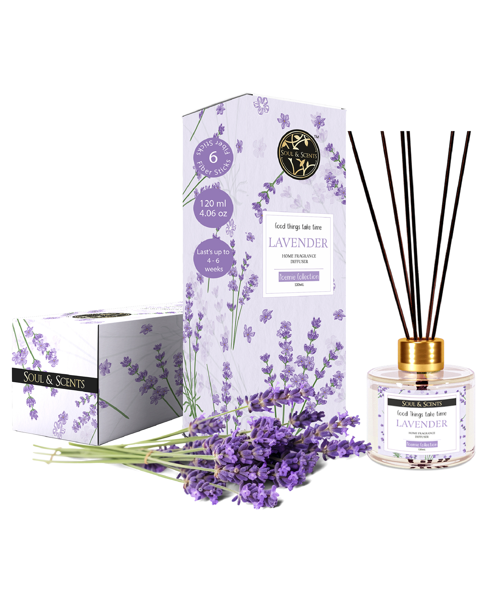 Soul & Scents Lavender Fragrance 120 ml Reed Diffuser Set with 6 Sticks-image-37