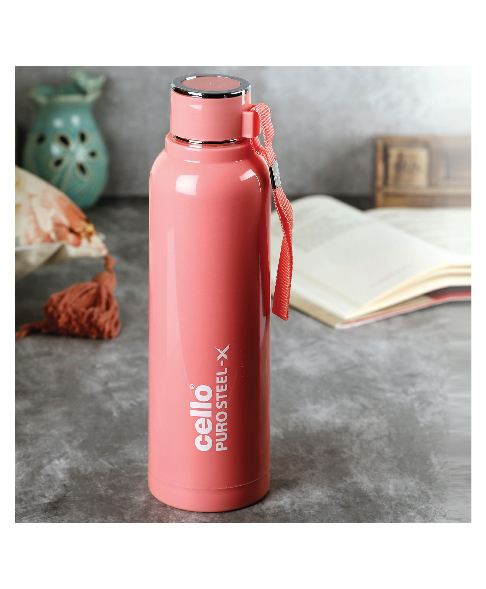 Cello Puro Steel-X Benz with Inner Steel and Outer Plastic Water Bottle Peach - 730 ml-image-20