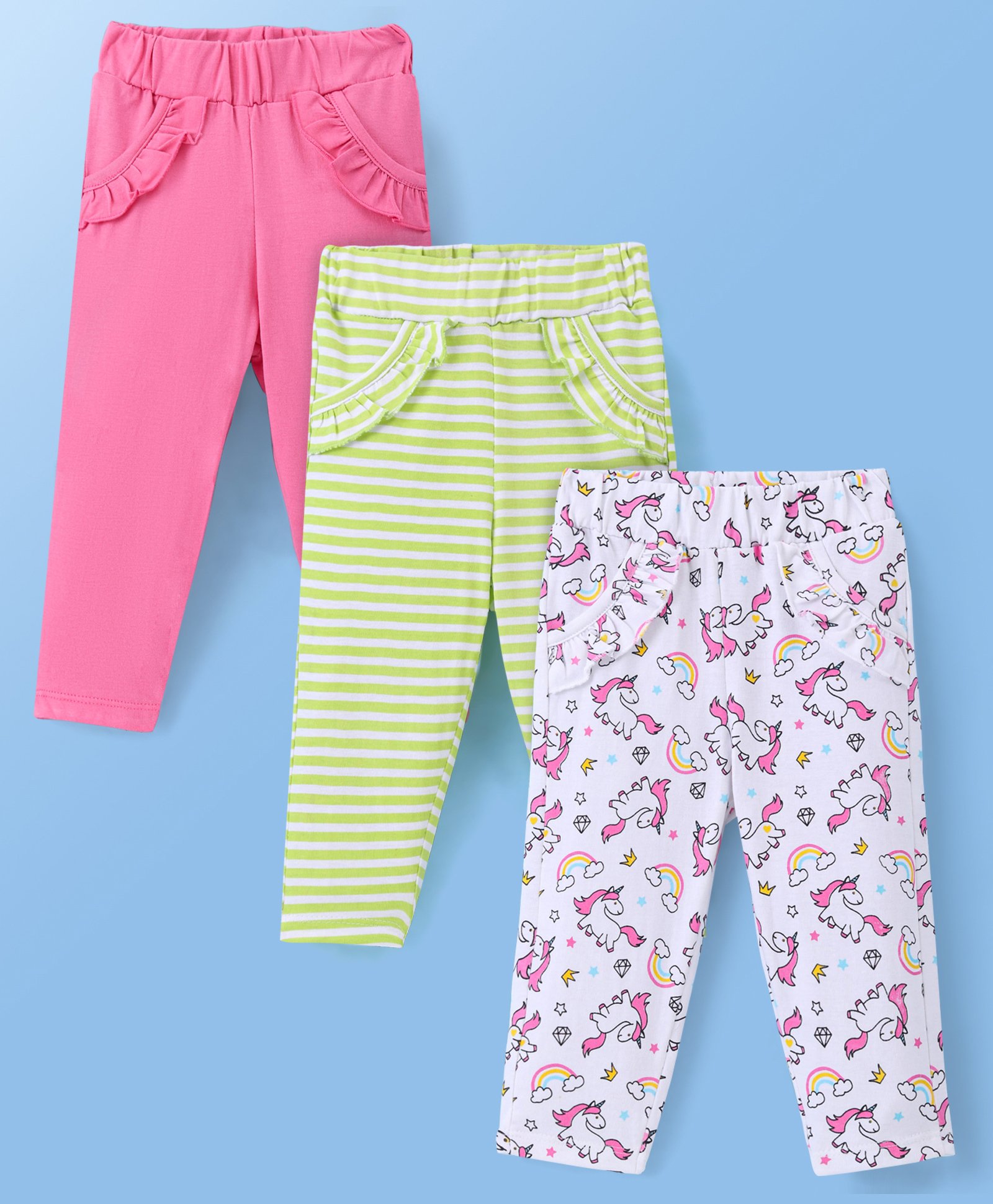 Doodle Poodle  Single Jersey Full Length Legging with Unicorn Print Pack of 3 - White Pink & Green-picture-20