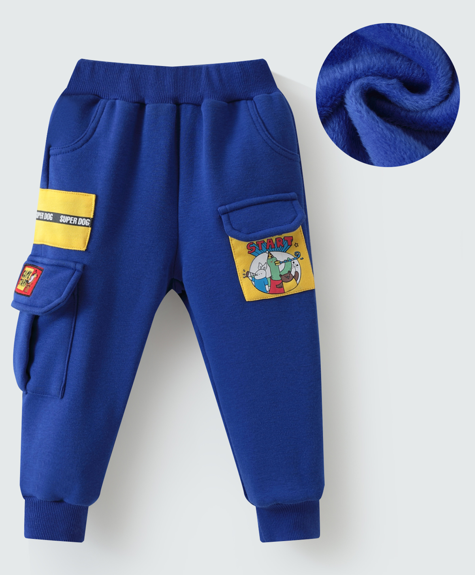 Kookie Kids Full Length Lounge Pants With Pockets & Animal Patch - Blue-image-28