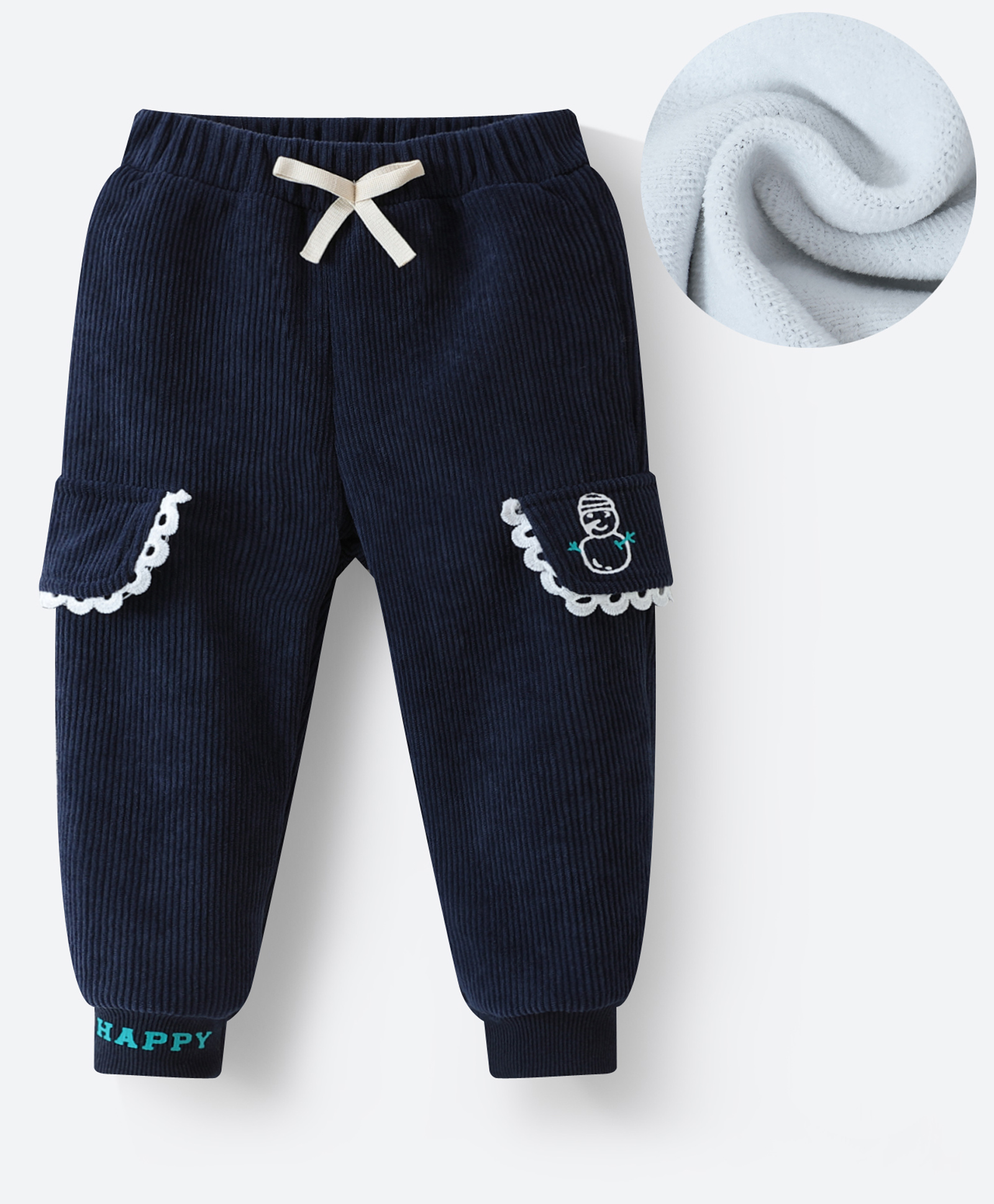 Kookie Kids Full Length Lounge Pants With Bow Applique & Lace Detail - Navy-picture-19
