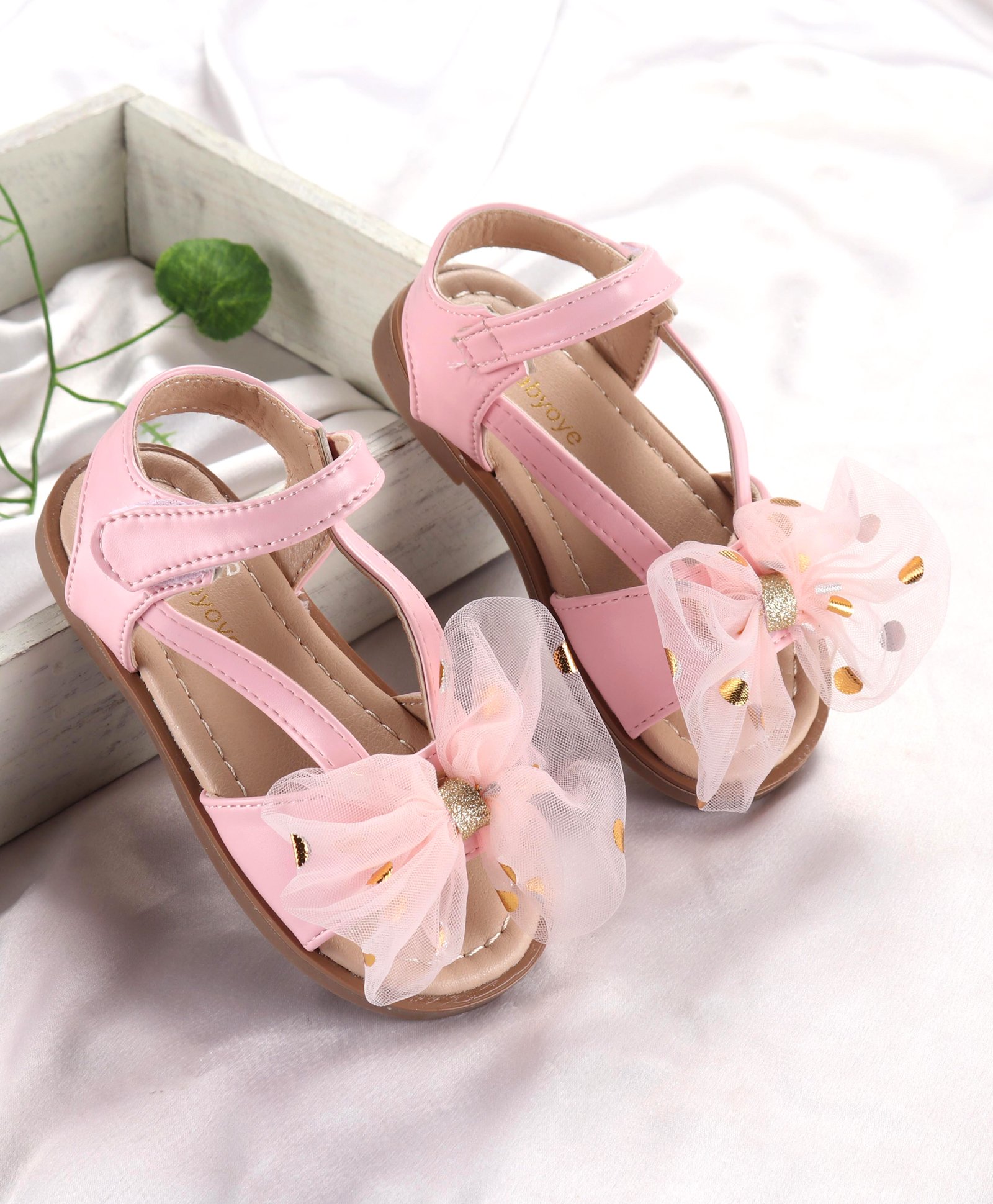 Babyoye Sandals with Velcro Closure & Bow Applique - Pink-picture-13