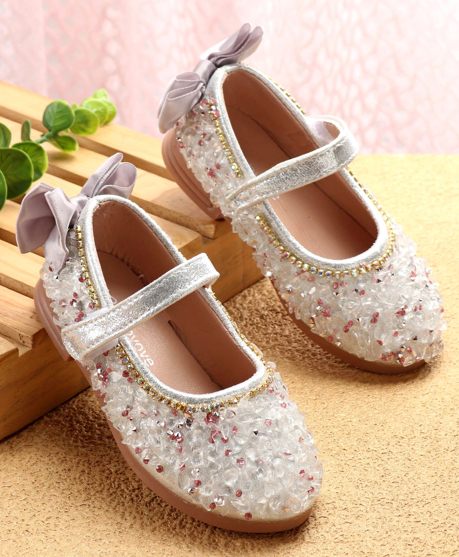 Babyoye Embellished  Ballerinas with Velcro Closure - White