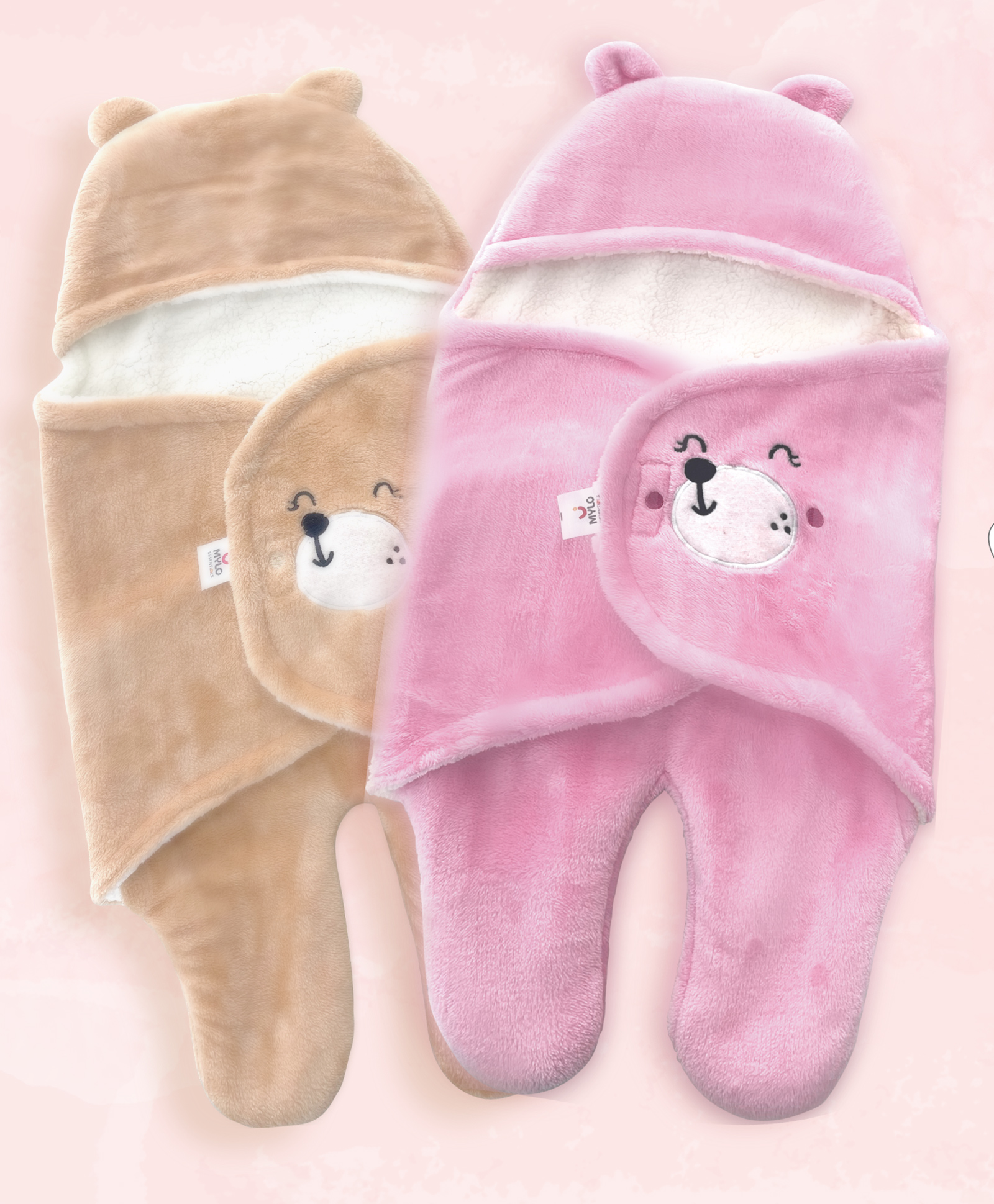 Mylo Essentials Baby Blankets New Born Combo Pack of Hooded Super Soft Wearable Wrapper Cum Baby Sleeping Bag for Babies Length -(70 cm x 78 cm, 0-6 Months)(Light Pink+Light Brown)- Combo of 2-image-31