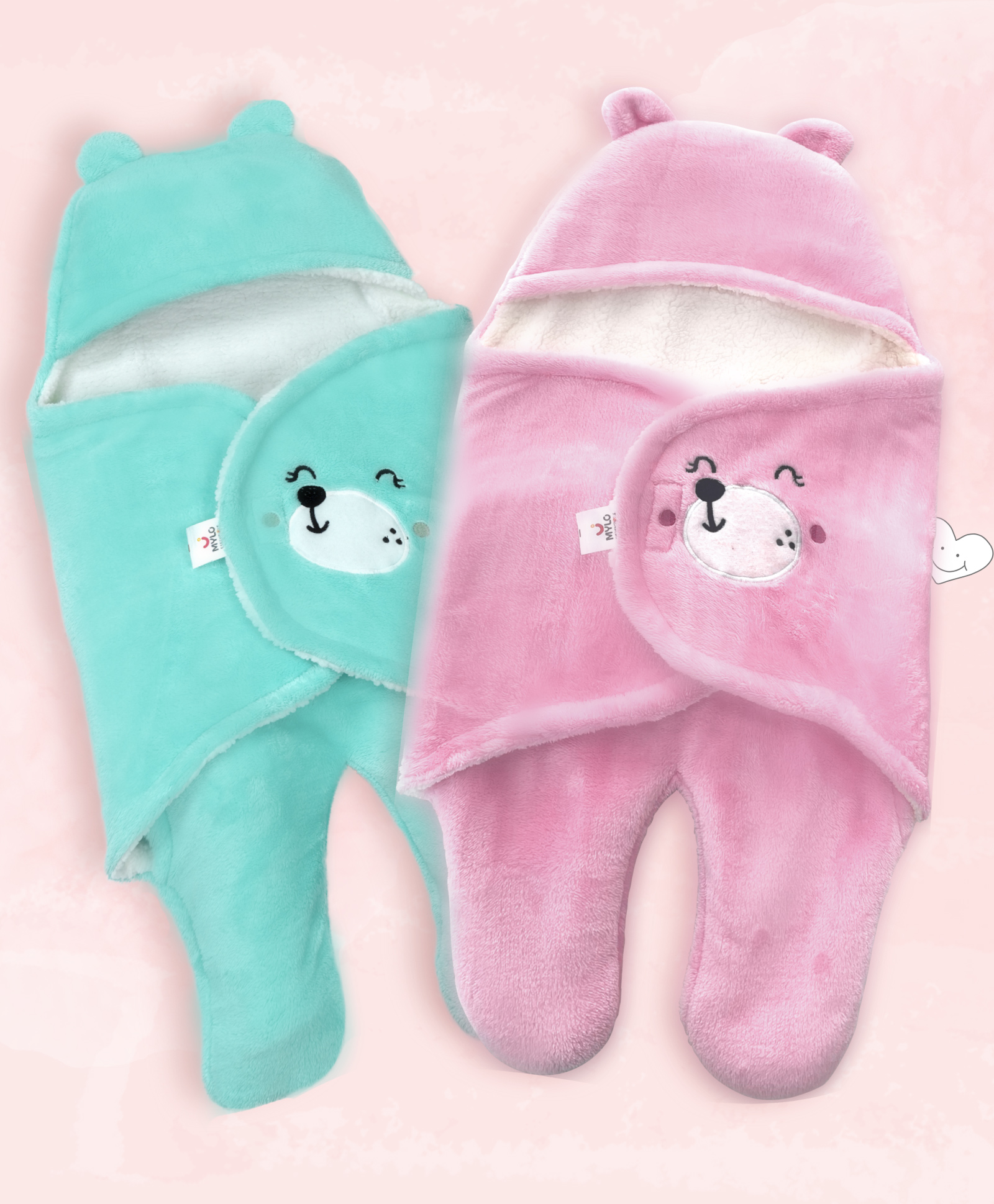 Mylo Essentials Baby Blankets New Born Combo Pack of Hooded Super Soft Wearable Wrapper Cum Baby Sleeping Bag for Babies Length -(70 cm x 78 cm, 0-6 Months)(Light Pink+Mint Green)- Combo of 2-image-25