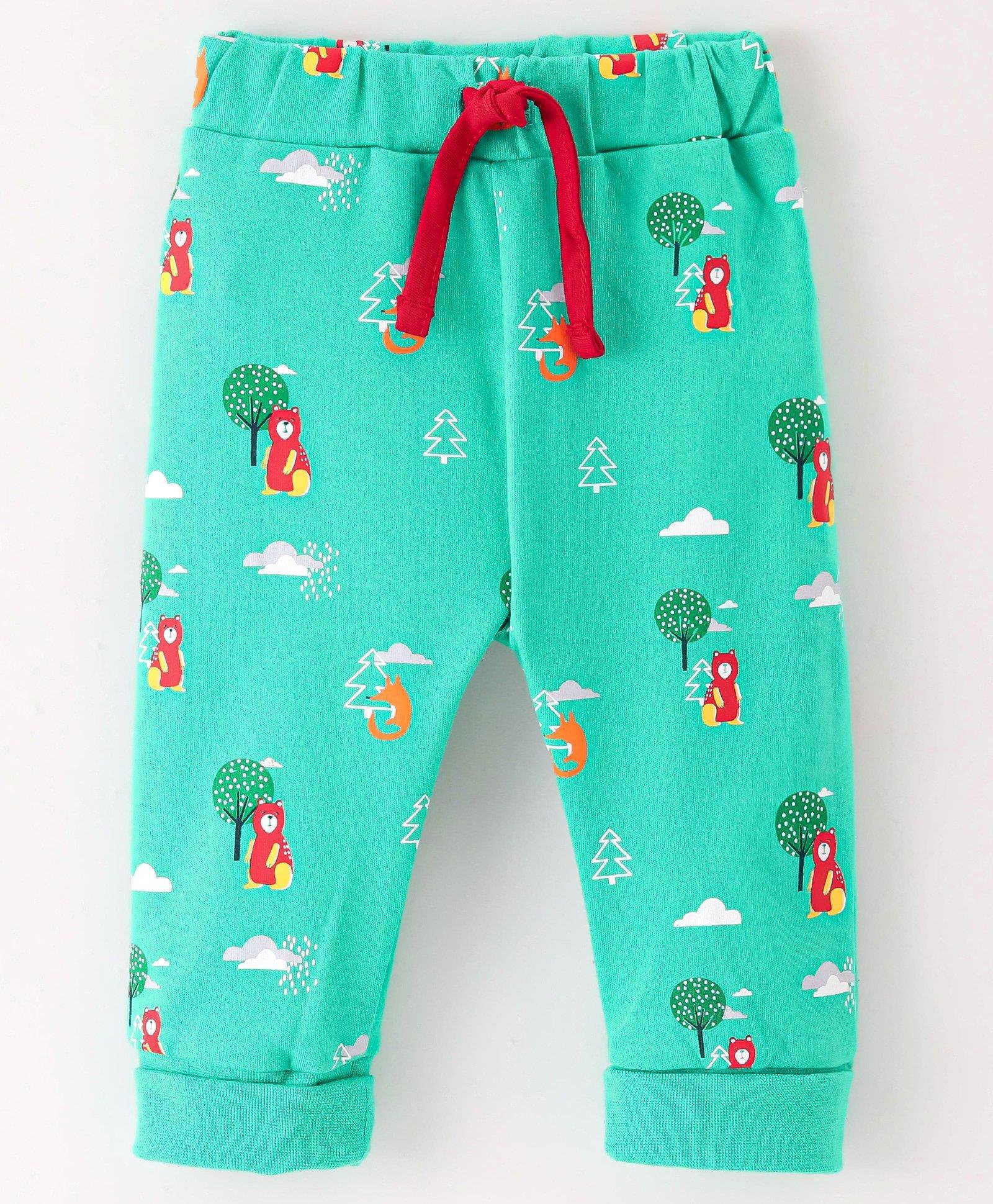 CUCUMBER Interlock Knit Full Length Lounge Pant with Bear Print - Green-picture-16