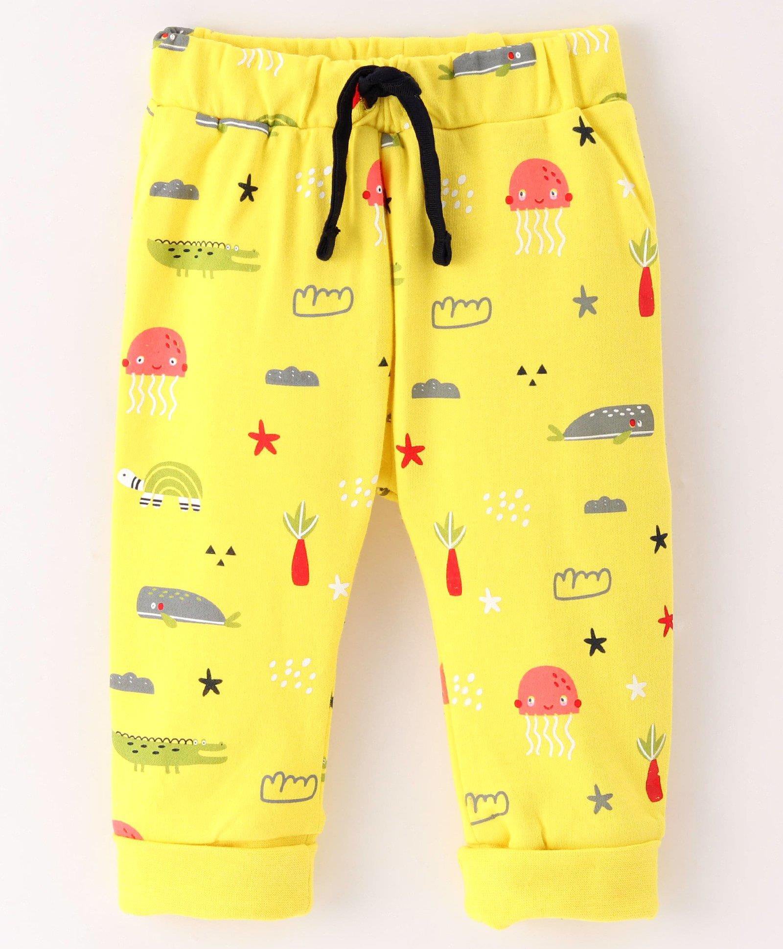 CUCUMBER Interlock Knit Full Length Lounge Pant with Animal Print - Yellow-image-31