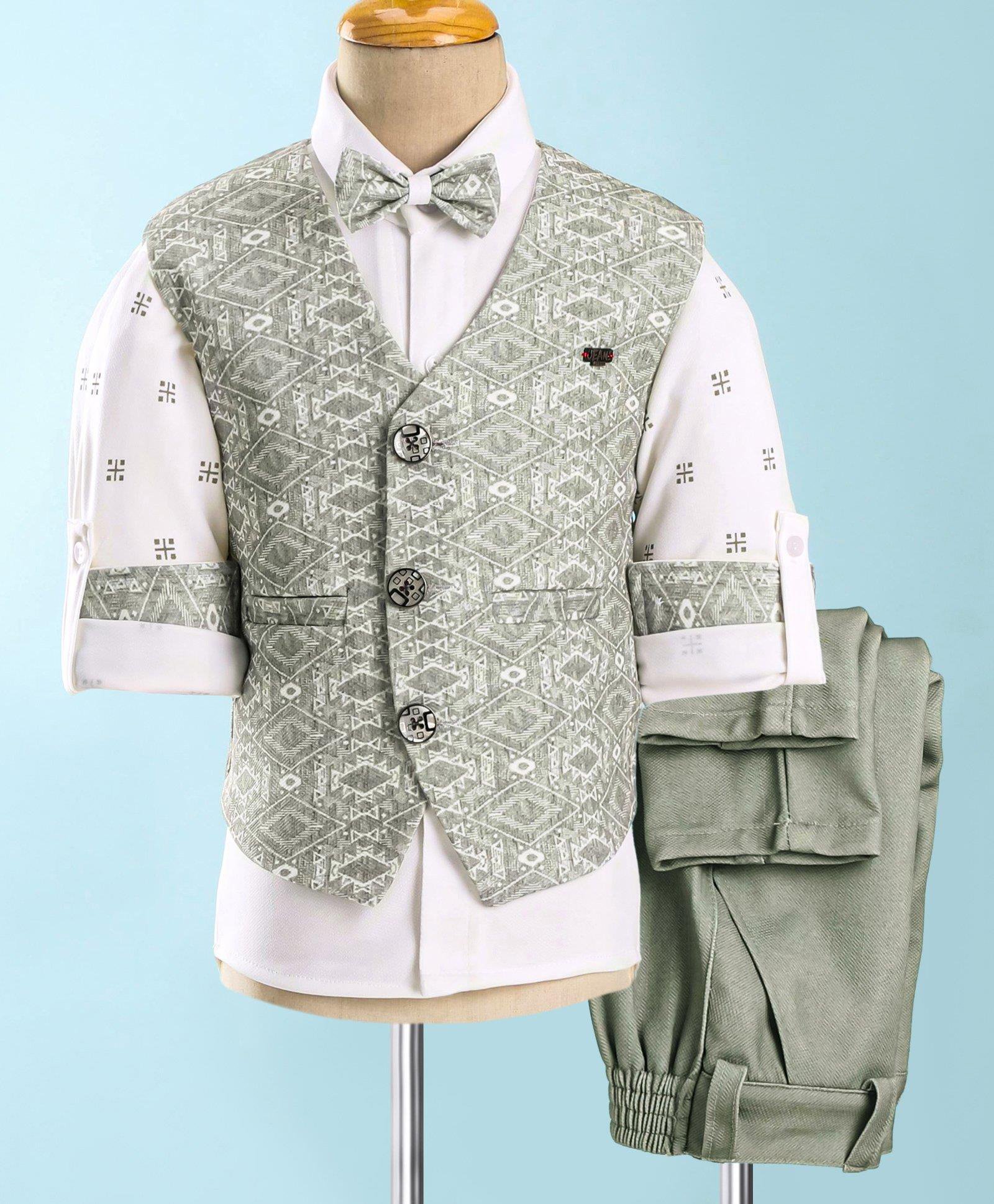 Rikidoos Full Sleeves Abstract Printed 3 Piece Party Suit - Pista & White-picture-25