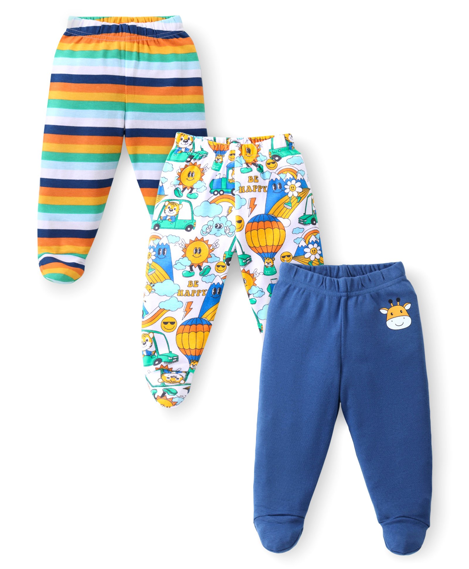 Babyhug Interlock Knit Bootie Leggings with Striped Tiger & Cow Print Pack of 3 - Multicolour-picture-11