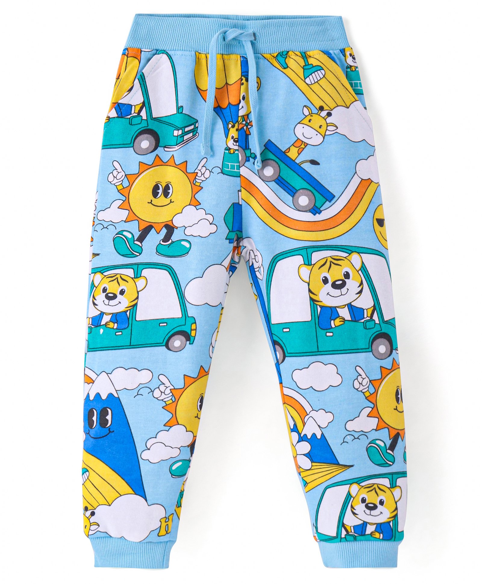 Babyhug Cotton Terry Knit Sun Printed Full Length Lounge Pant - Blue-image-26