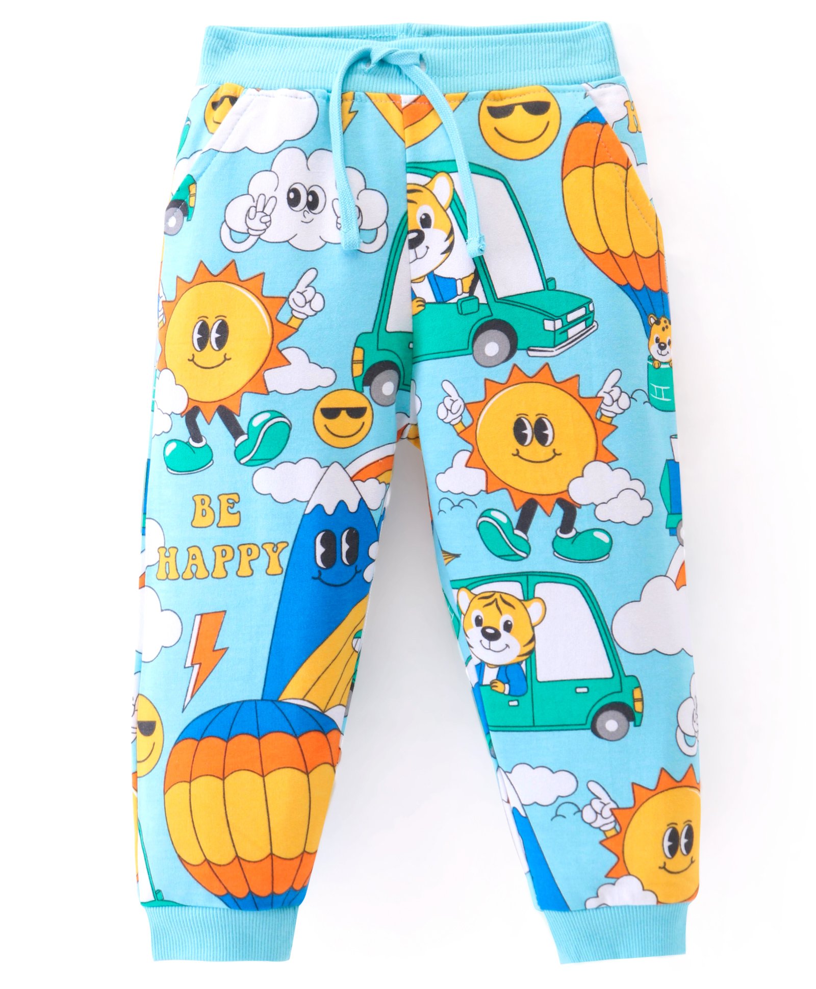 Babyhug Cotton Knit Full Length Lounge Pants With Animals & Vehicles Print - Light Blue-picture-28