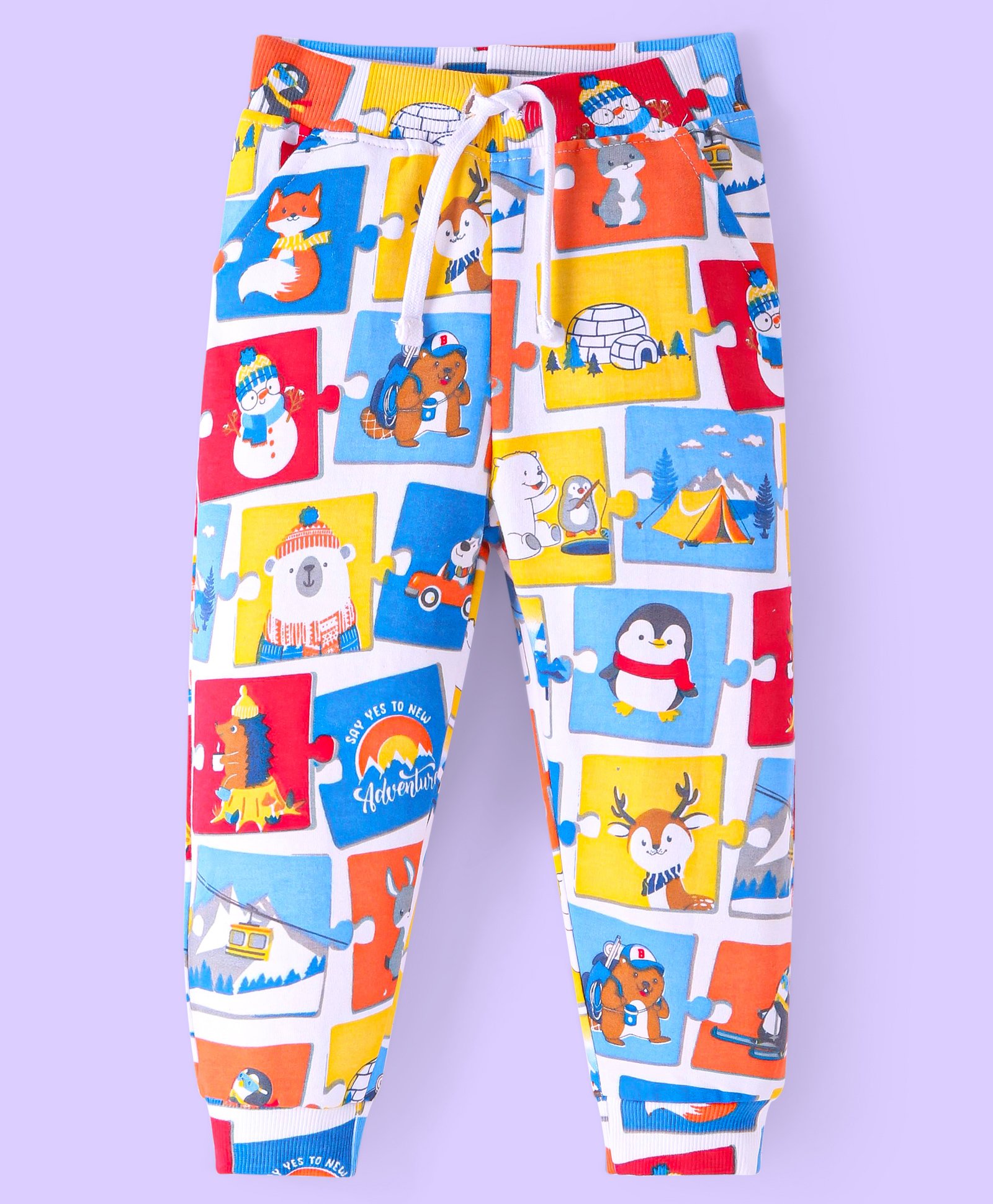 Babyhug Cotton Knit Full Length Lounge Pants With Animals Print - Blue-picture-19