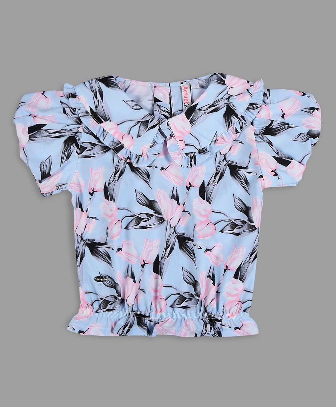 Actuel Half Sleeves Floral Printed Top - Pink Blue & Black-image-19