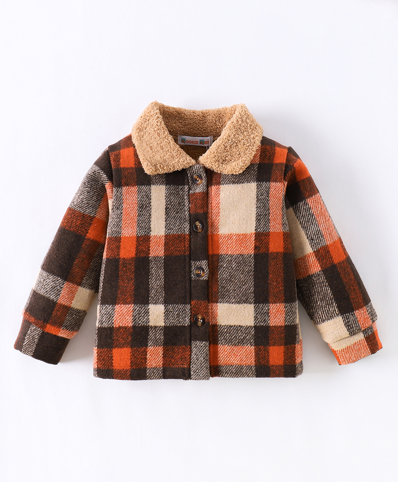 Kookie Kids Full Sleeves Collar Neck Front Open Winter Jacket With Checks Design - Multicolour-picture-27