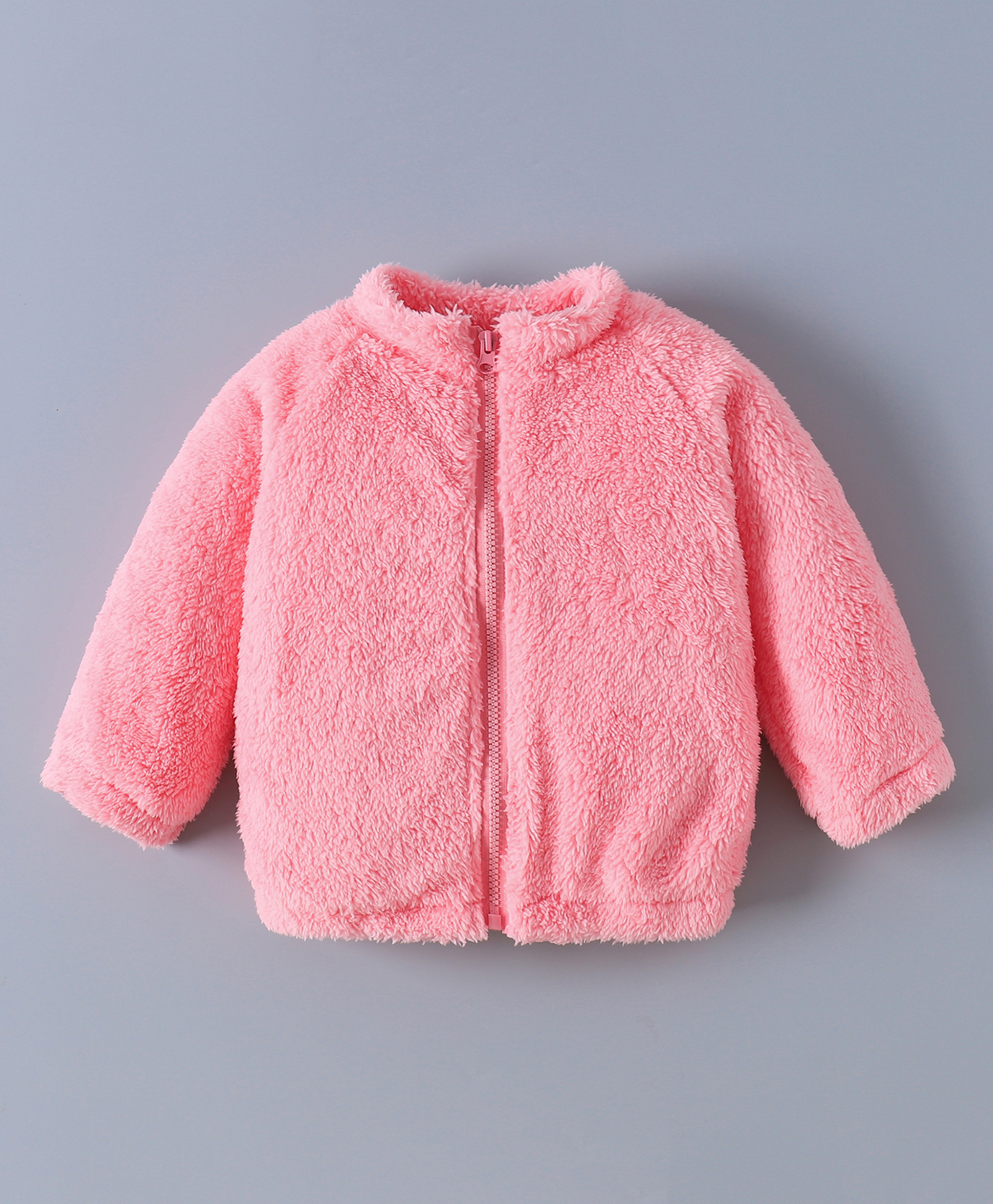 Kookie Kids Full Sleeves Solid Colour Fur Jacket - Pink-image-42