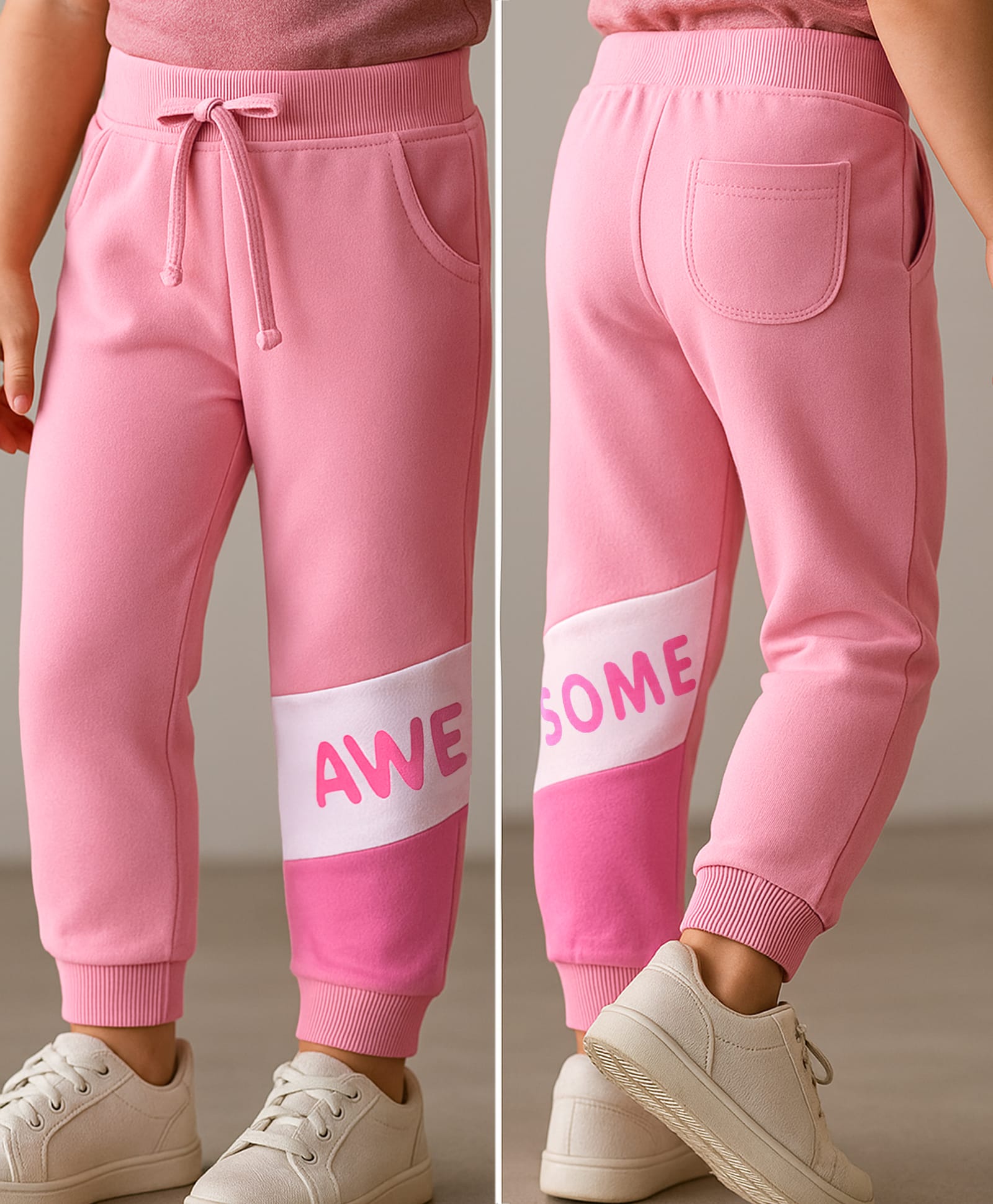 Babyhug Cotton Knit Full Length Lounge Pants With Text Print - Pink-picture-20