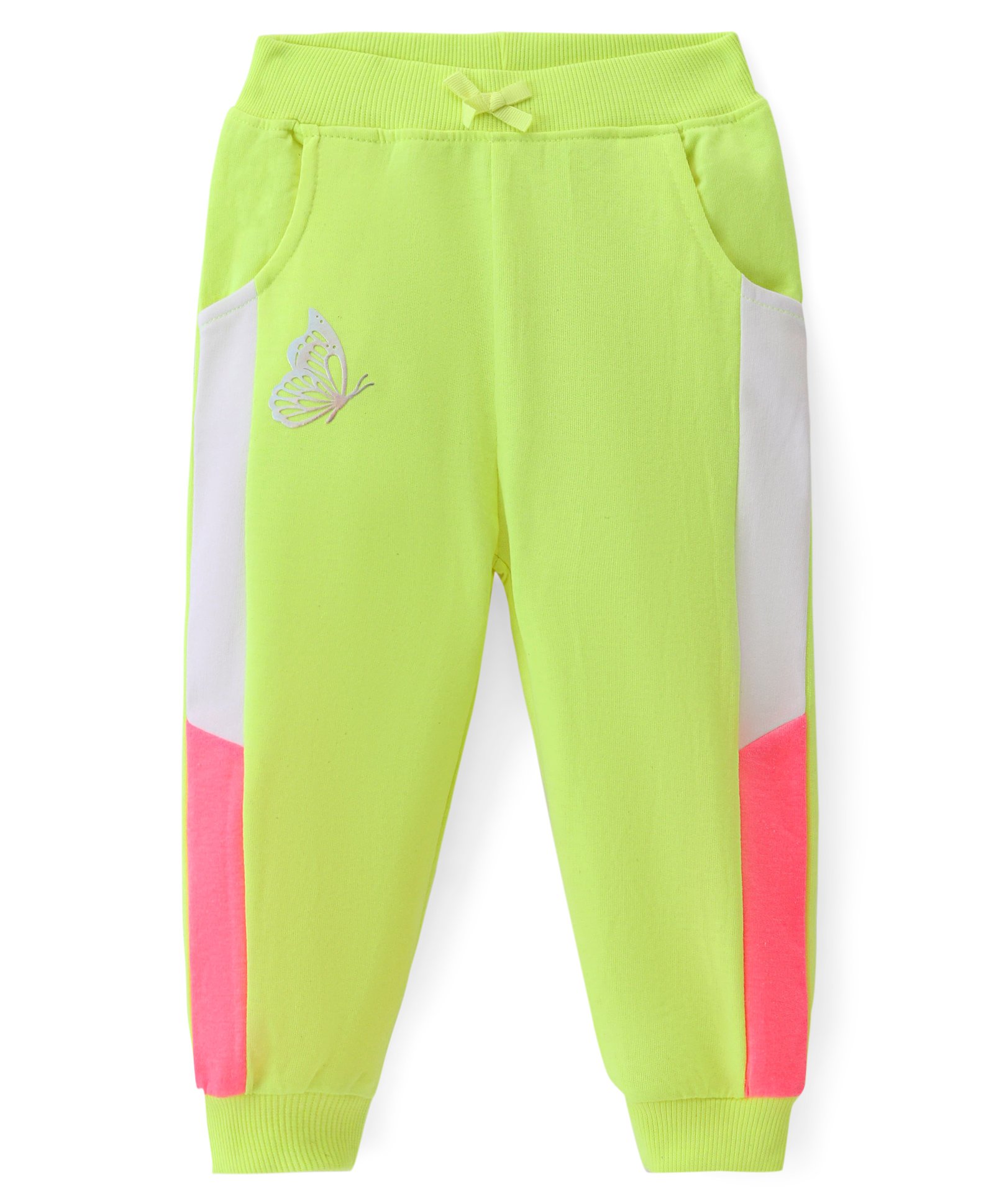 Babyhug Cotton Terry Full Length Lounge Pants with Butterfly Patch - Lime-image-20