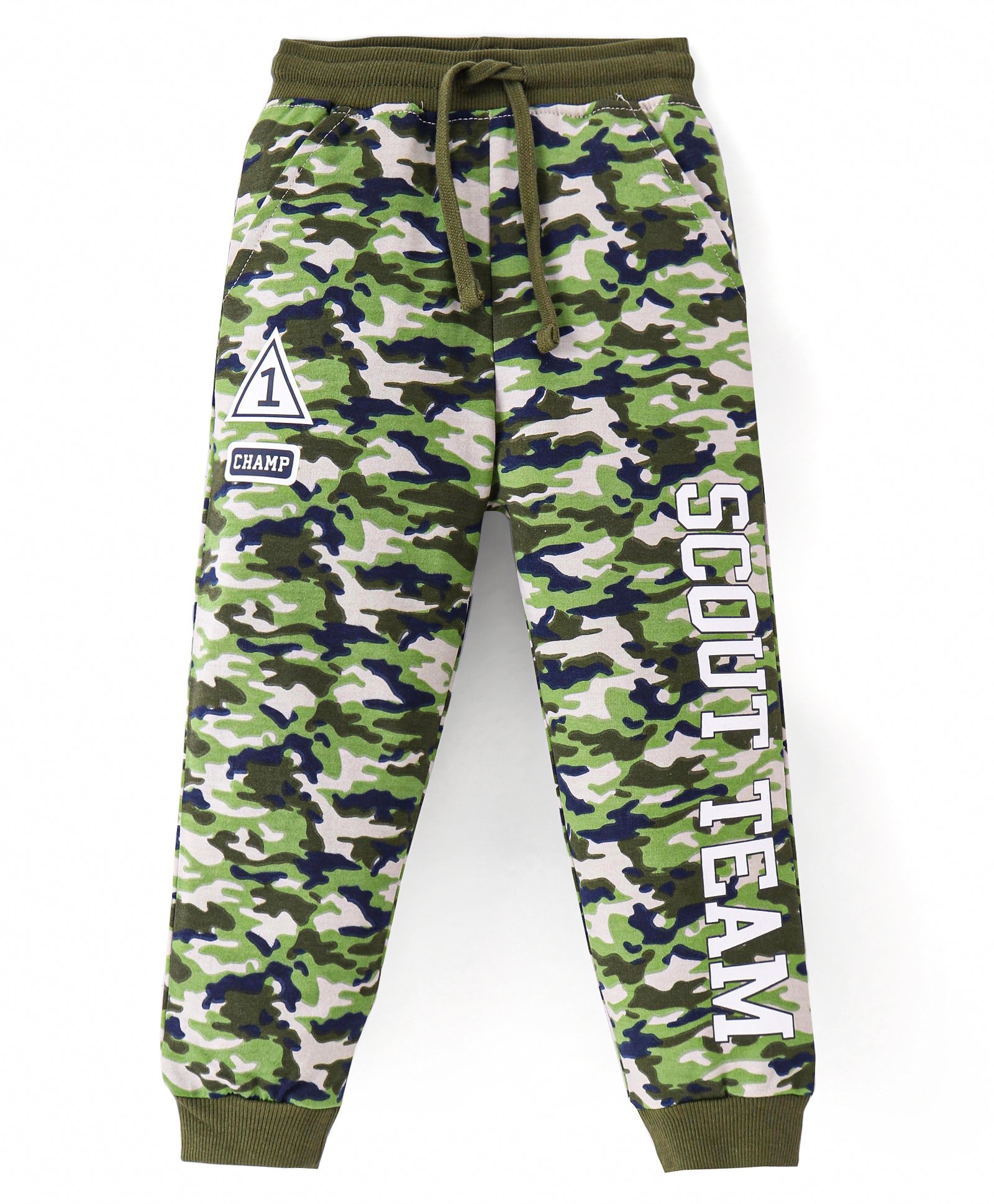 Babyhug Cotton Terry Knit Full Length Camouflage Printed Track Pant - Green-image-27