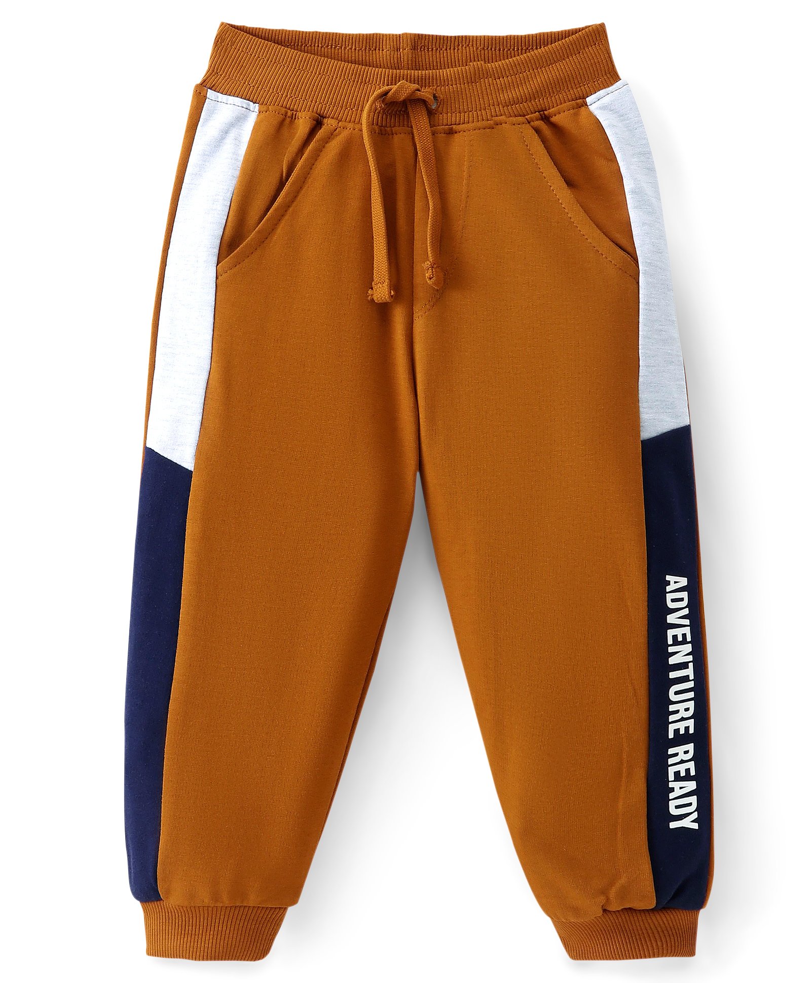 Babyhug Cotton Terry Knit Lounge Pant with Color-Block Design & Text Print - Rust-picture-10