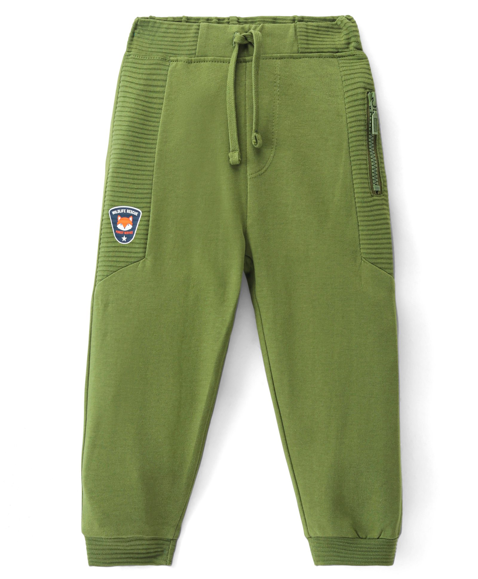 Babyhug Cotton Terry Knit Full Length Lounge Pant with Fox Applique - Green-picture-34