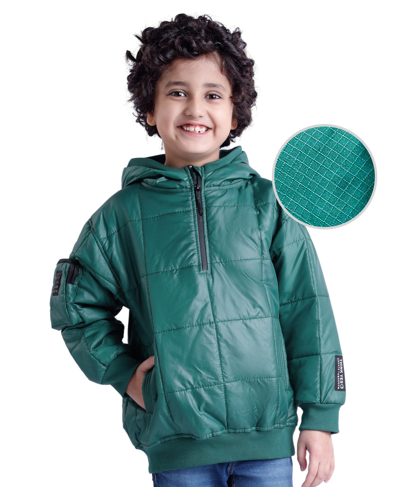 Little Kangaroos Woven Full Sleeves Solid Hooded Jacket - Green-image-19