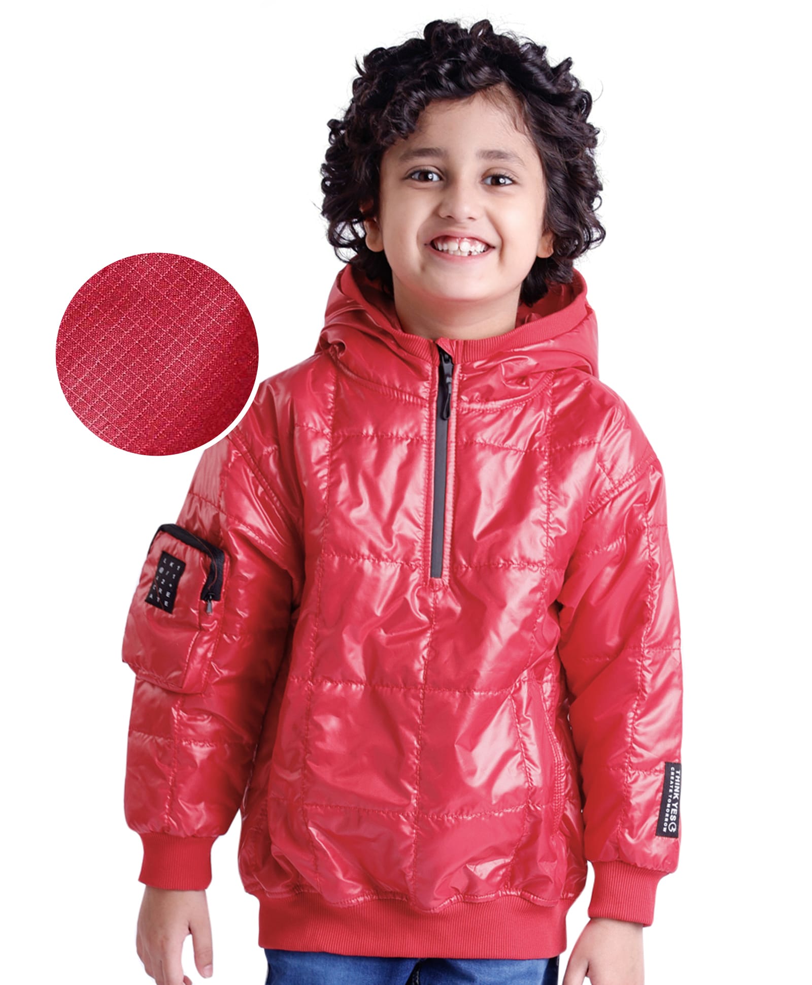 Little Kangaroos Woven Full Sleeves Solid Hooded Jacket - Red-image-42