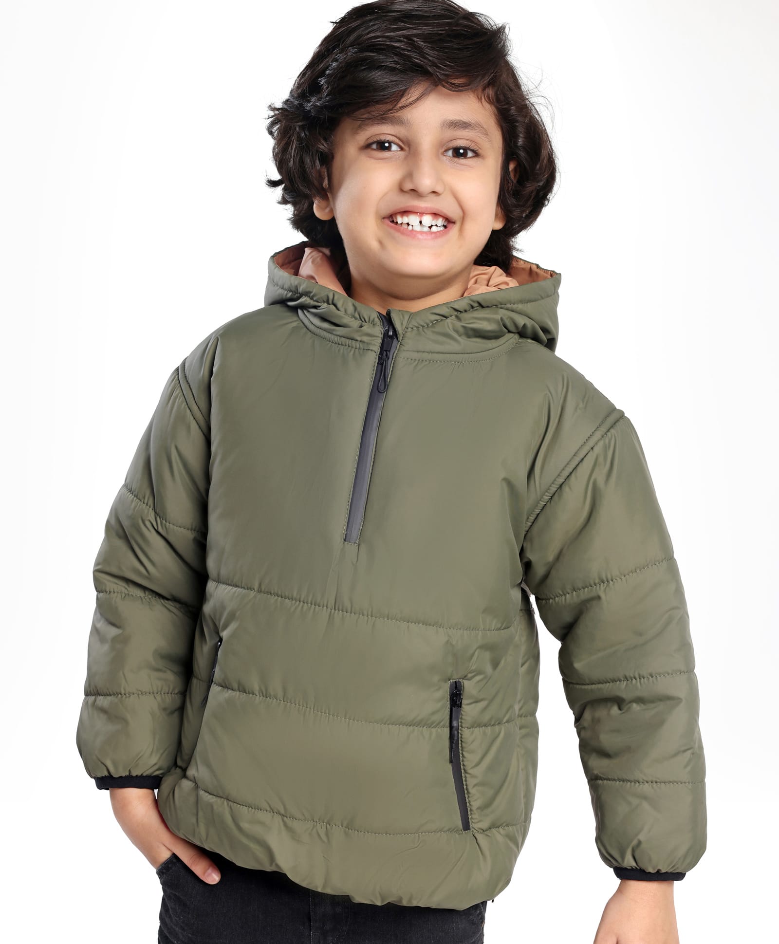 Little Kangaroos Full Sleeves Padded Jacket with Hood Solid Colour - Grass Green-image-37