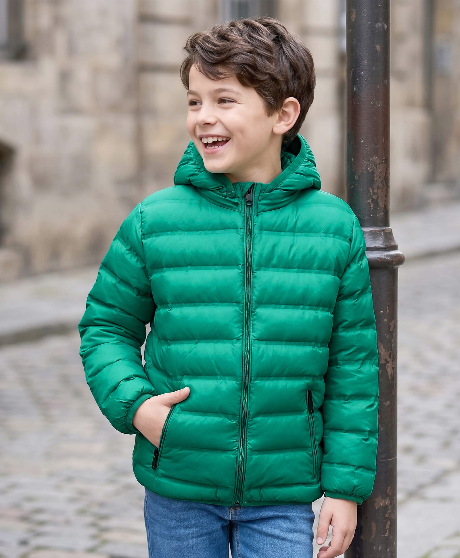 Little Kangaroos Full Sleeves Padded  & Hooded Jacket with Pocket Solid Colour - Green-picture-18