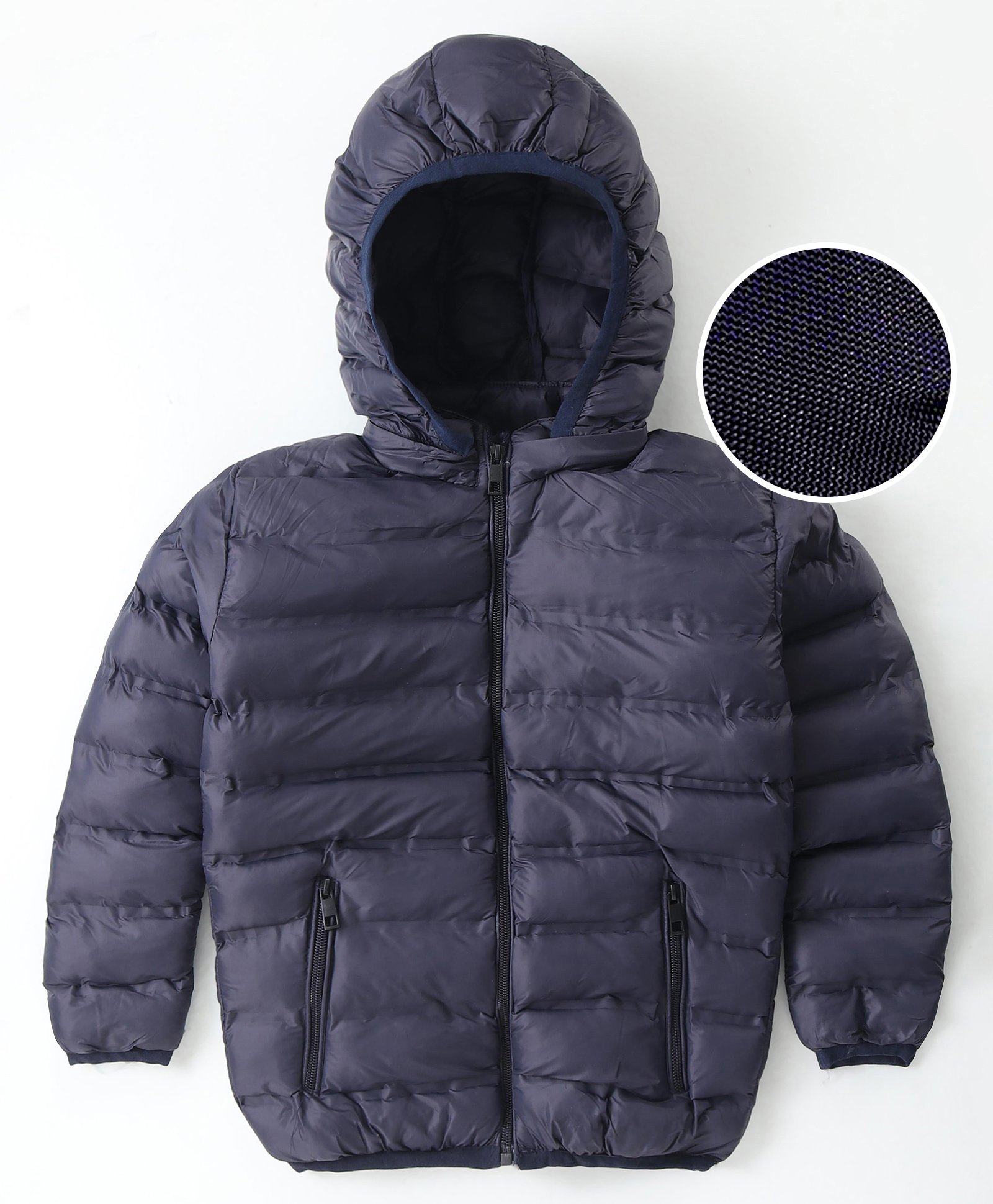 Little Kangaroos Full Sleeves Padded & Hooded Jacket with Pocket Solid Colour - Navy Blue-picture-10