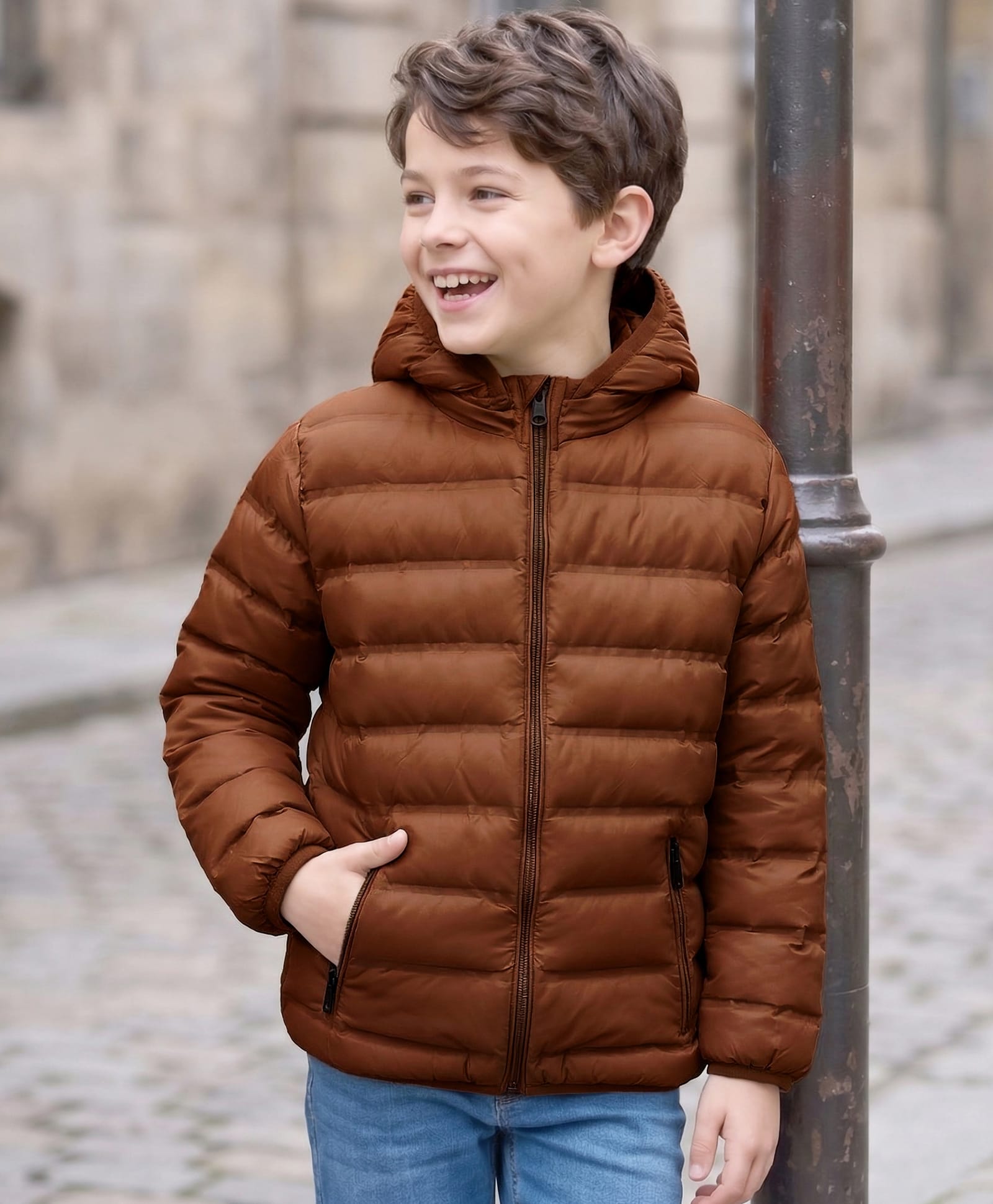 Little Kangaroos Full Sleeves Padded & Hooded Jacket with Pocket Solid Colour - Rust-picture-26
